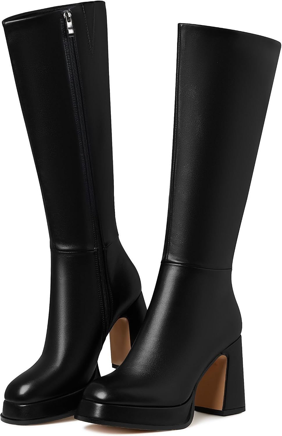 EQAUDES Platform Knee High Boots For Women Tall Fall Chunky Heel Boot