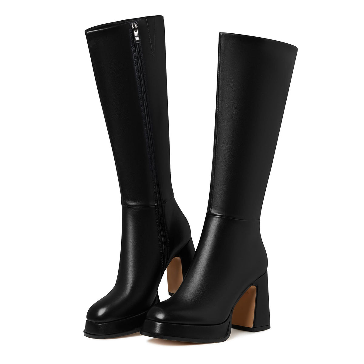 EQAUDES Platform Knee High Boots For Women Tall Fall Chunky Heel Boot