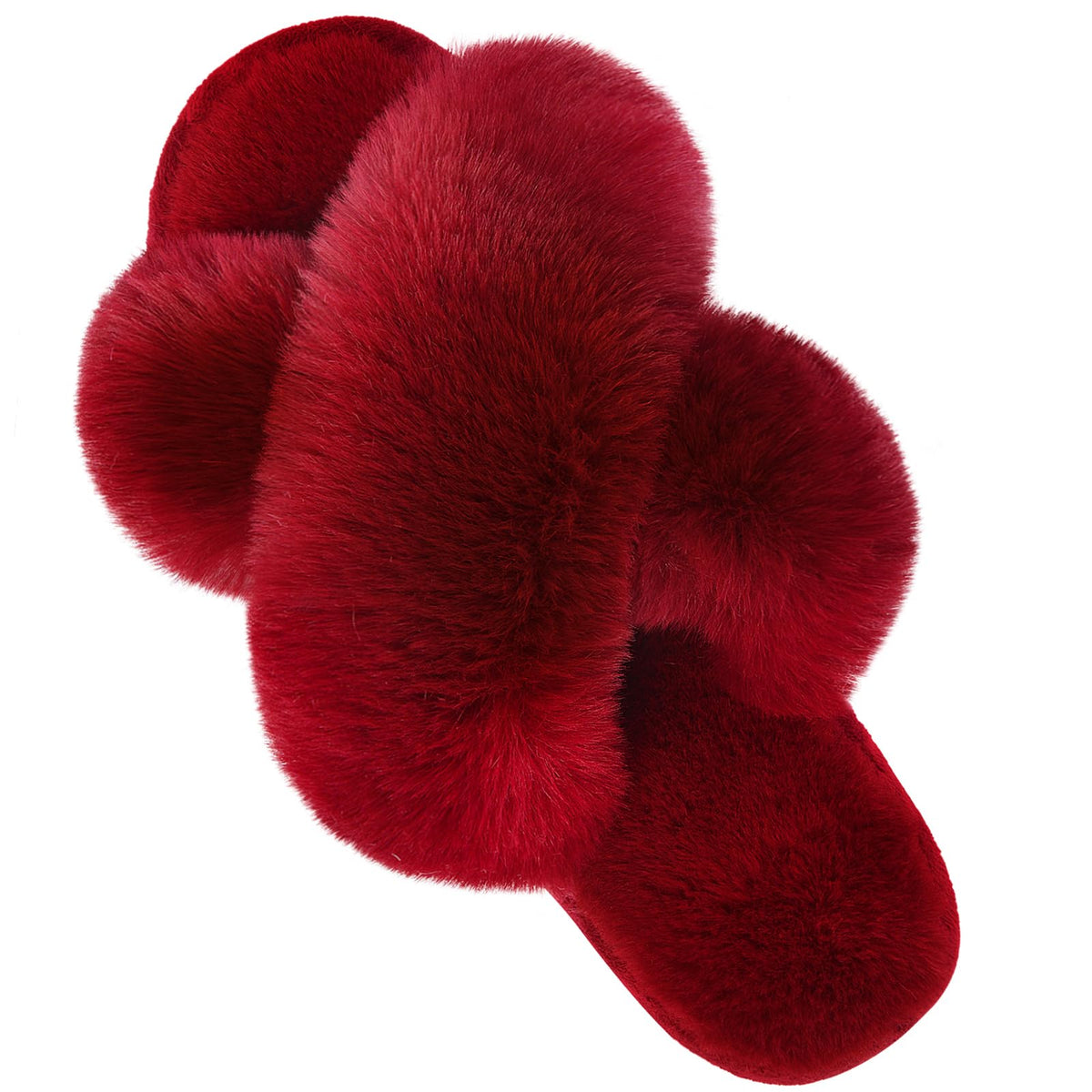 Parlovable Women's Cross Band Slippers Fuzzy Open-Toe Memory Foam