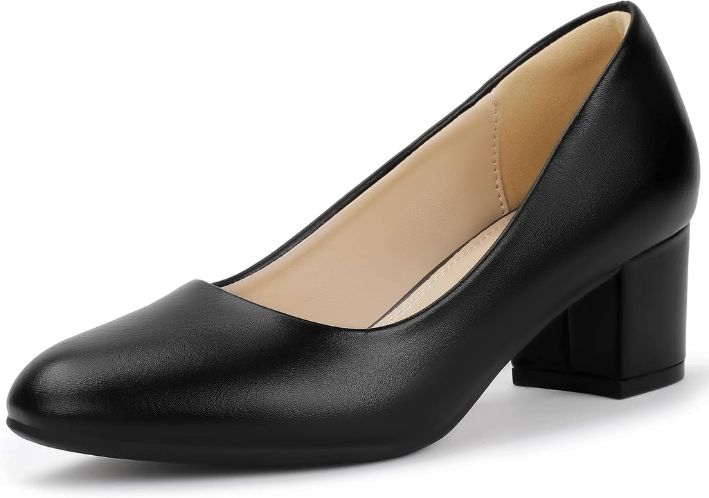 IDIFU IN2 Closed Toe Low Heels Block Chunky Short Pumps Shoe