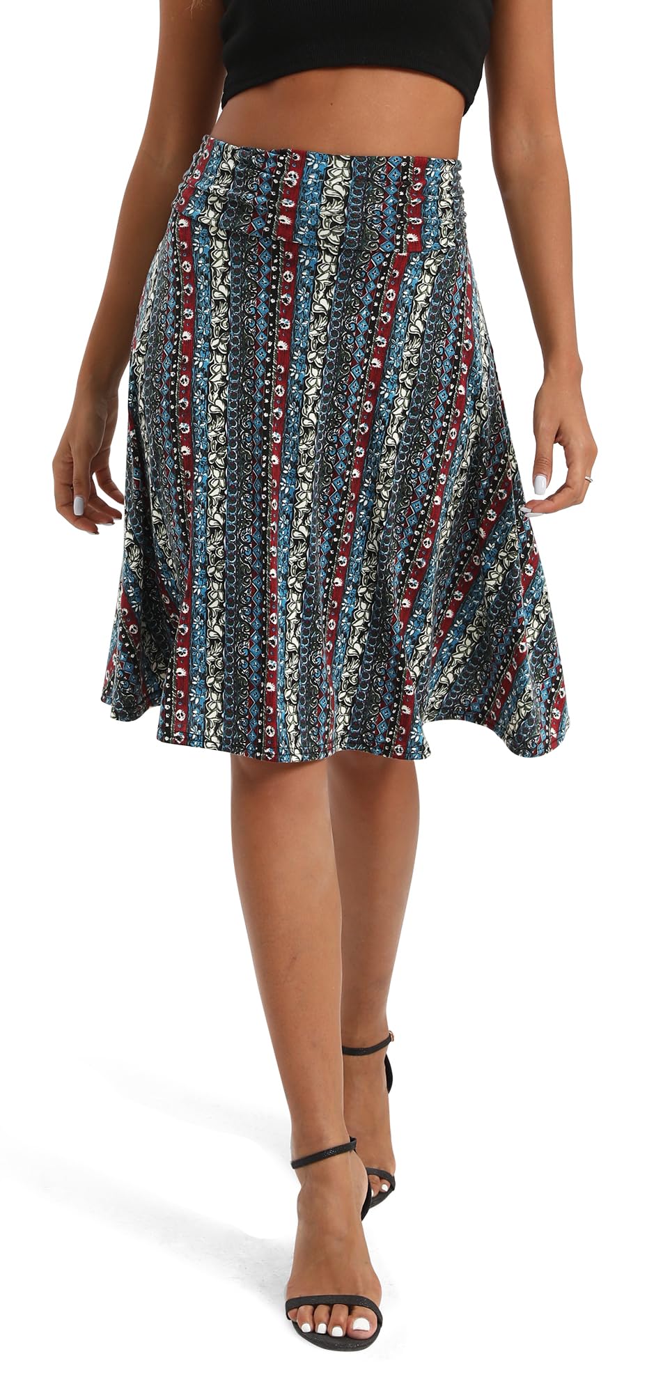 Urban CoCo Women's Ruched High Waist Knee Length Jersey A-Line Stretchy Flared Casual Skirt