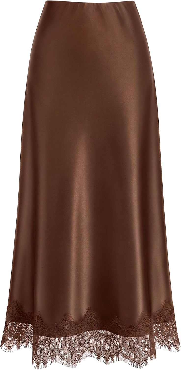 ZESICA Women's Lace Satin Maxi Skirts Fall 2026 Business Casual Long Skirt