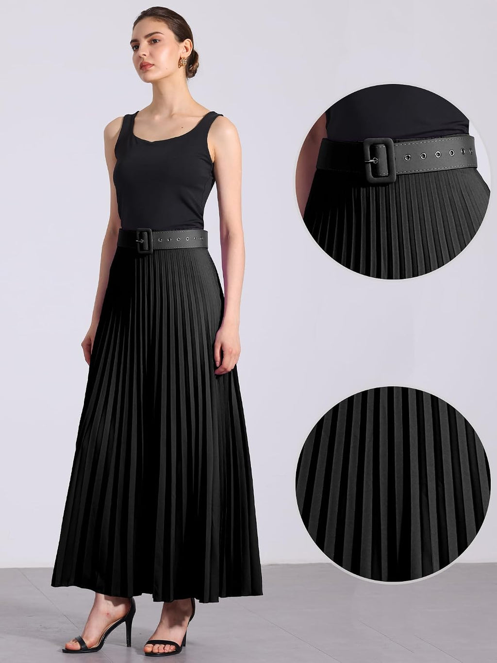 Allegra K Women High Waist Elastic Flowy A-Line Maxi Pleated Skirt