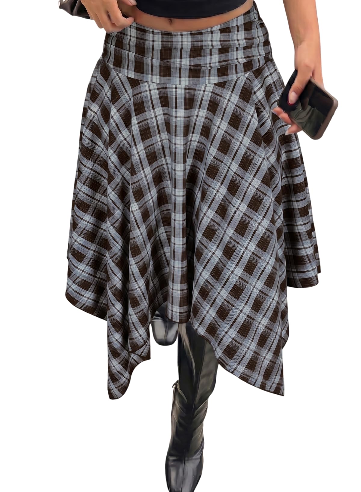 Acelitt Women’s Plaid Midi Skirt