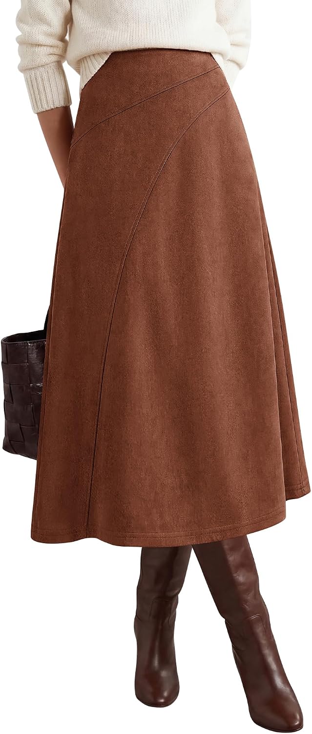 BTFBM Women Faux Suede Midi Long Skirt Fall Fashion 2026
