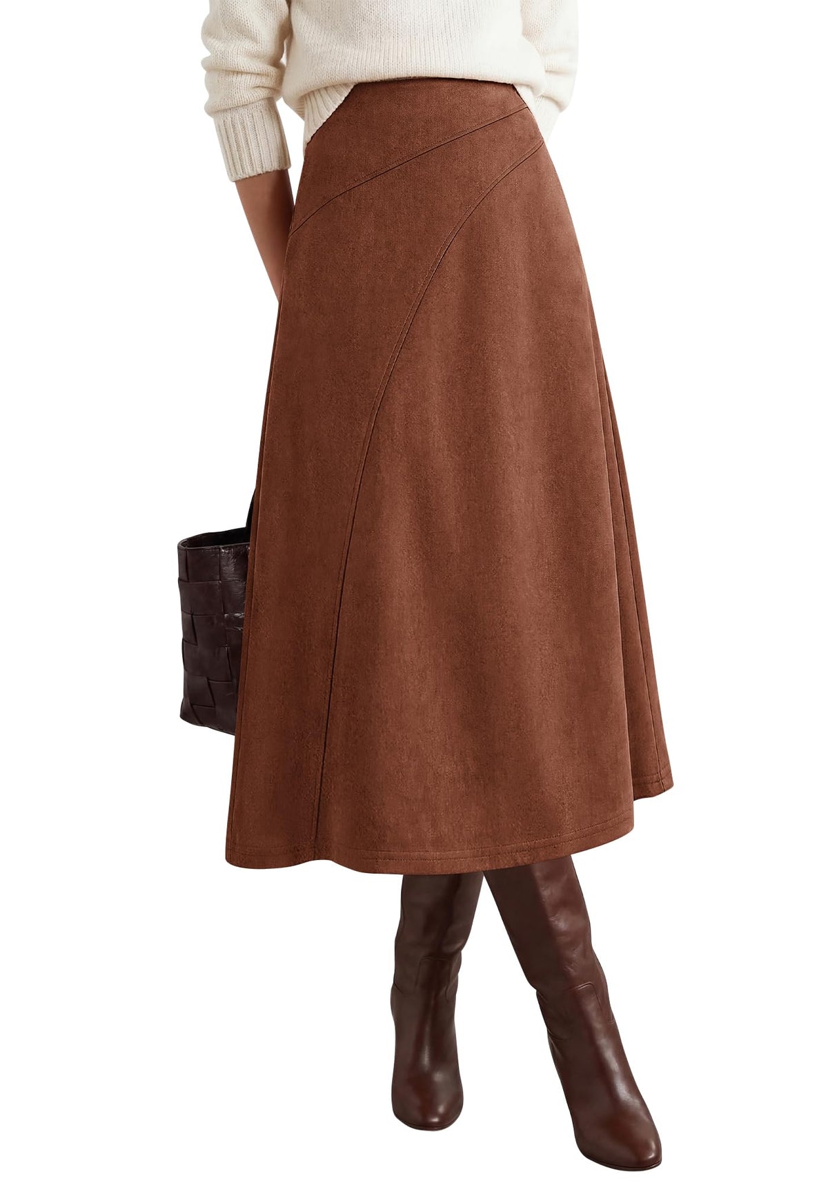 BTFBM Women Faux Suede Midi Long Skirt Fall Fashion 2026