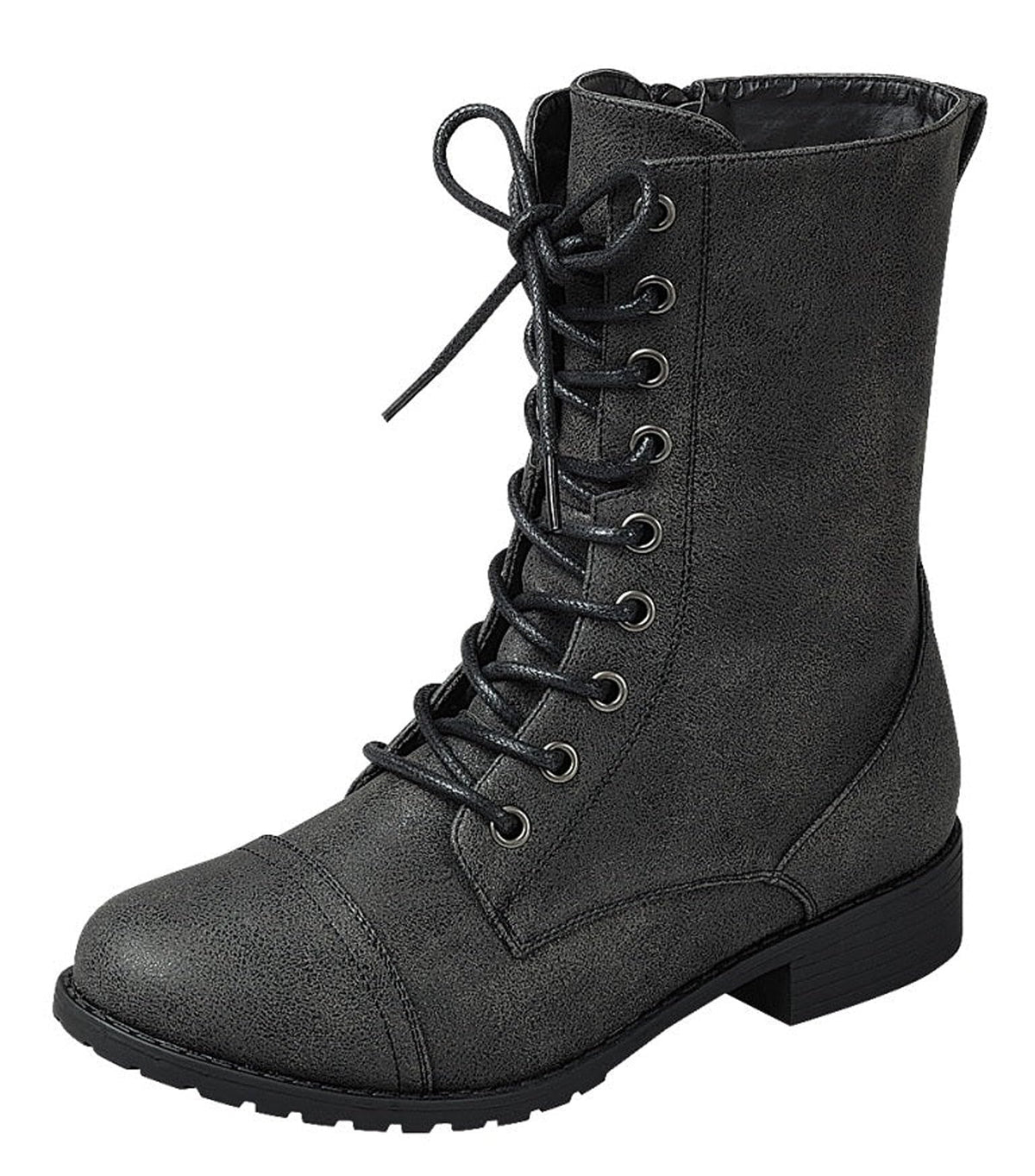 Forever Link Womens Round Toe Military Lace Up Knit Ankle Cuff Low Heel Combat Boots