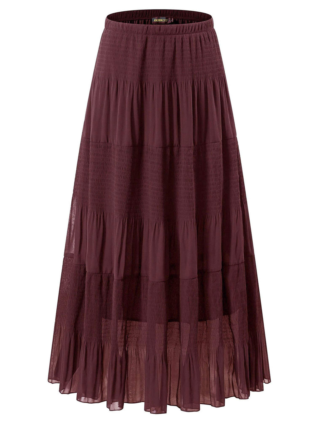 NASHALYLY Women's Chiffon Elastic High Waist Pleated A-Line Maxi Skirts