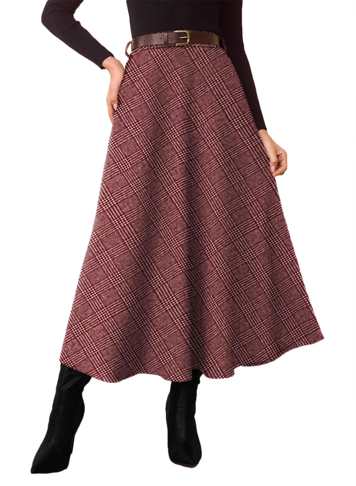 Pink Queen Plaid Skirts for Women A Line High Waist Flared Tartan Skirts