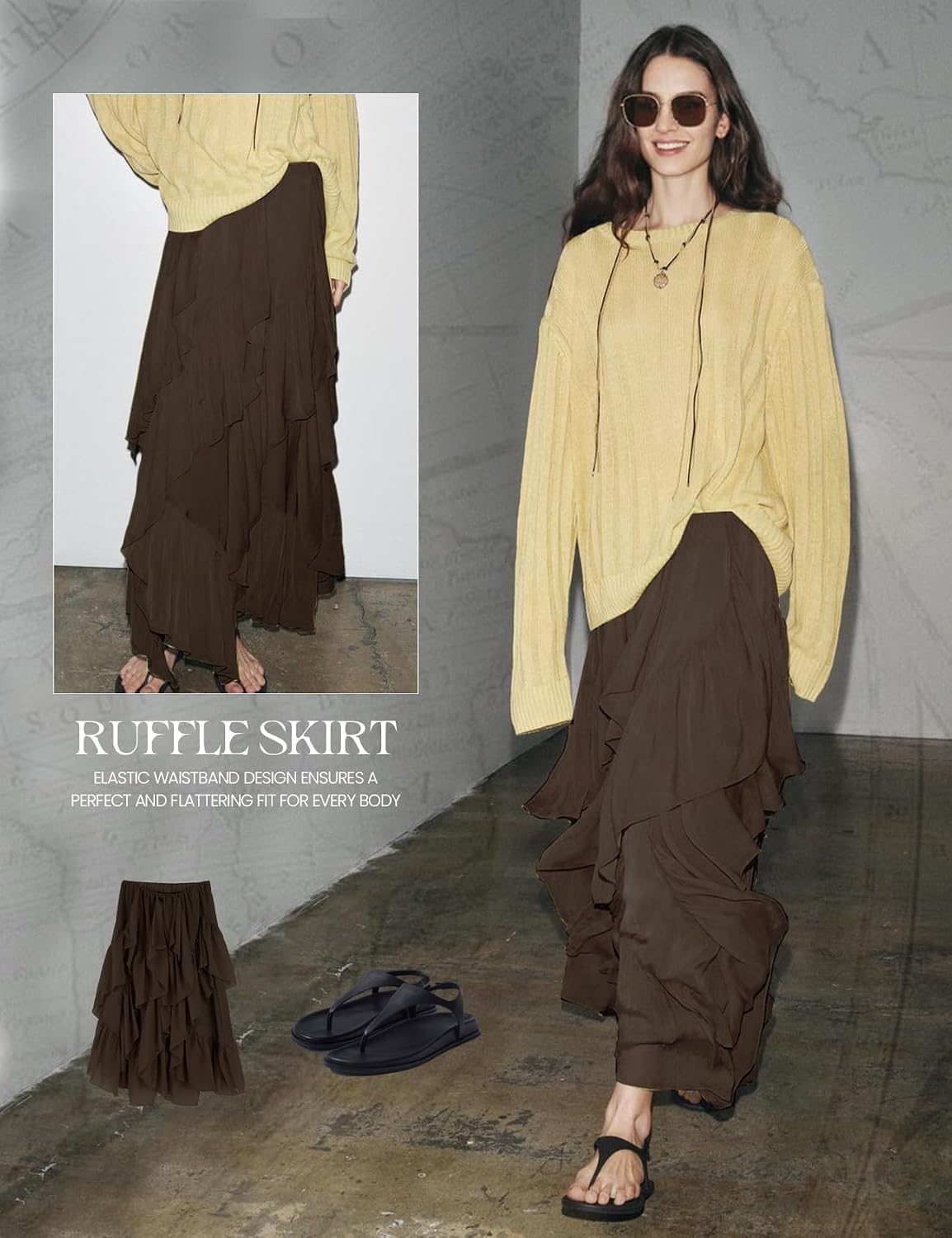 Women's Ruffle Maxi Skirt Long Flowy Layered Skirts Tiered Trendy Skirt