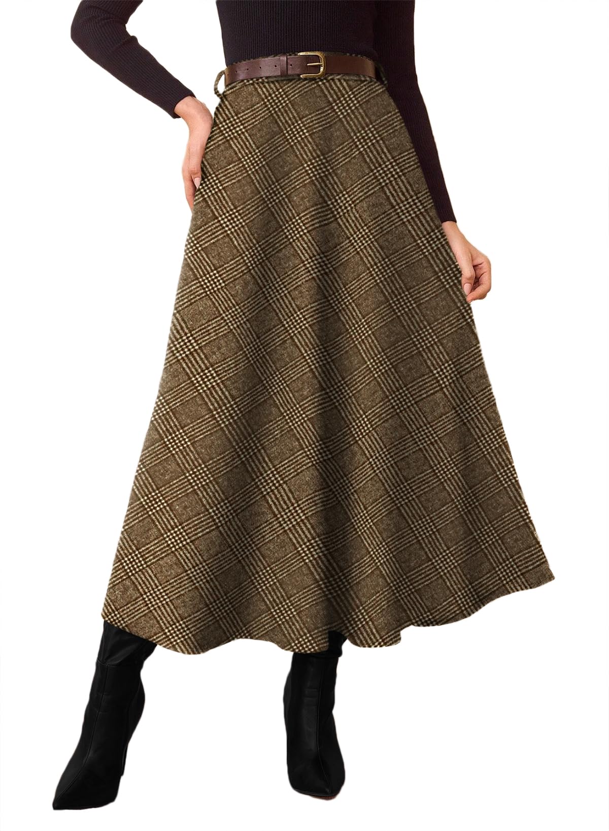 Pink Queen Plaid Skirts for Women A Line High Waist Flared Tartan Skirts