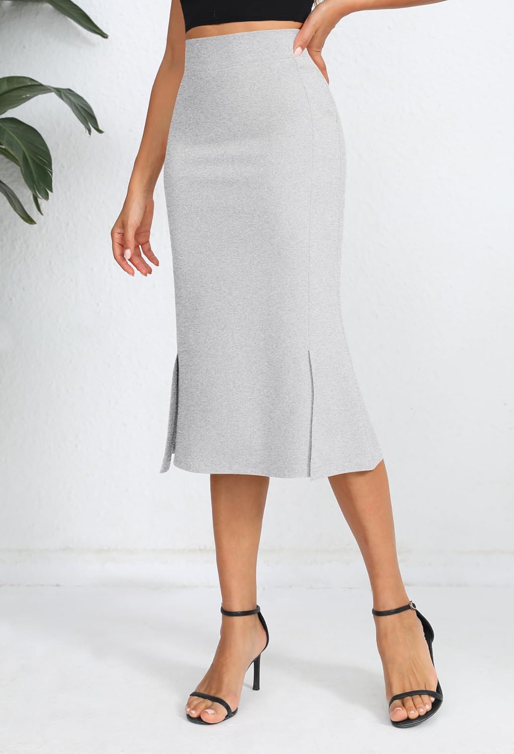 Urban CoCo Women's Stretch Office Fishtail Pencil Skirt High Waist Bodycon Midi Skirt with Slit