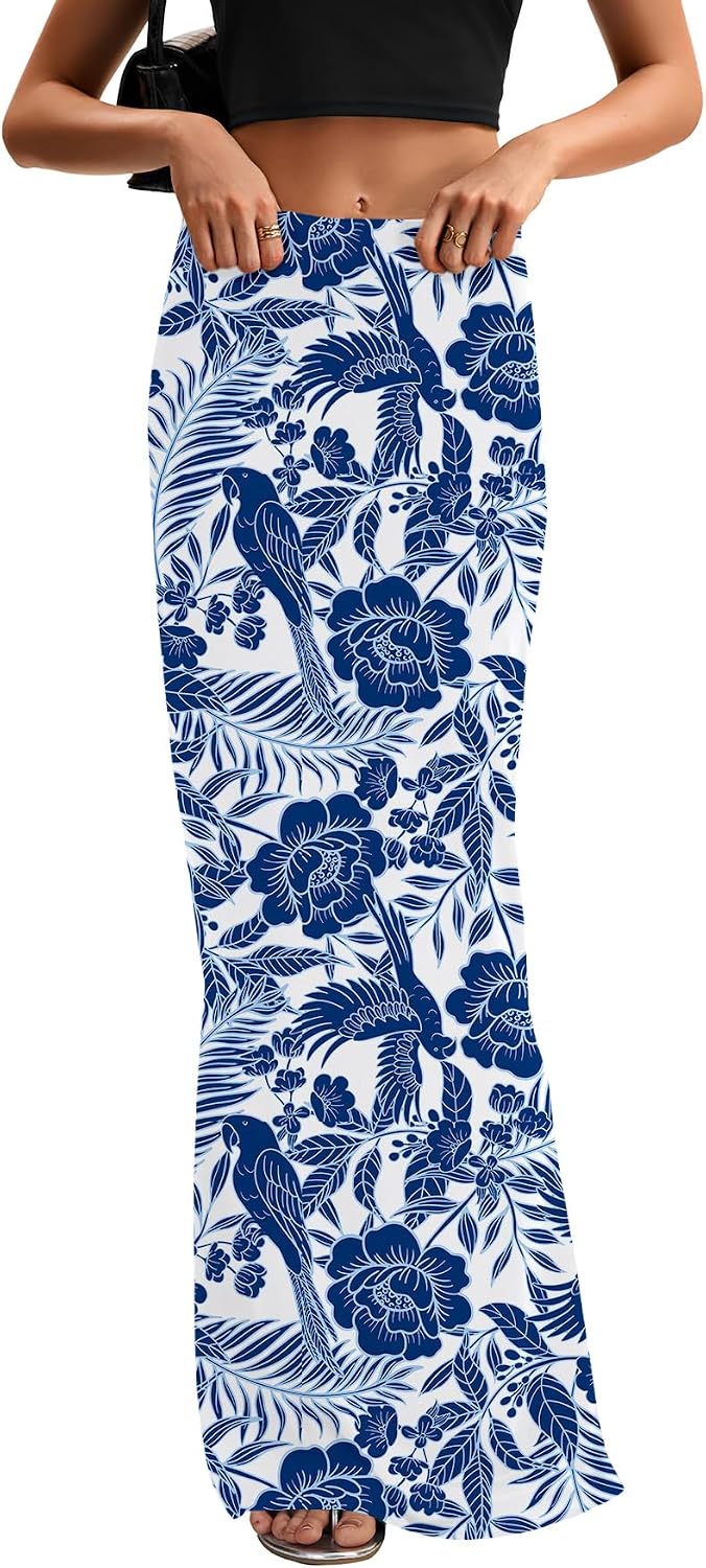 KIFOVEN Women's High Waist Elastic Flare Sexy Bodycon Basic Slim Maxi Skirt