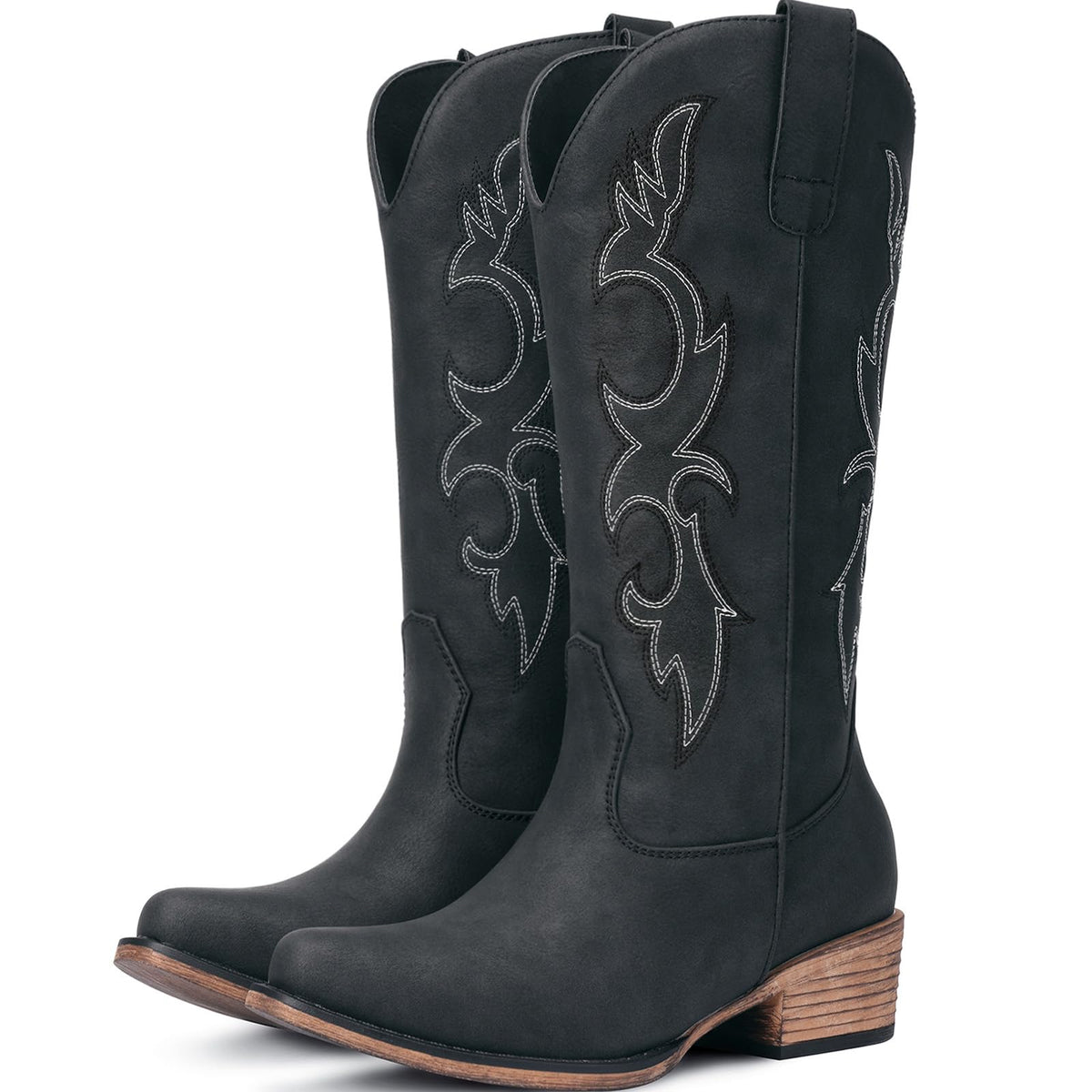 Choiran Cowboy Boots for Women - Mid Calf Cowgirl Boots Western Chunky Heel Pointed Toe Boot with Retro Embroidery, Country Concert Outfit Essentials for Rodeo Festival