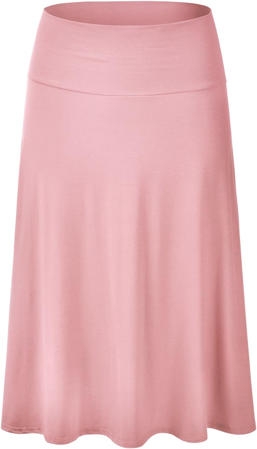 EIMIN Women's Solid Flared Lightweight Elastic Waist Classic Midi Skirt (S-3XL)
