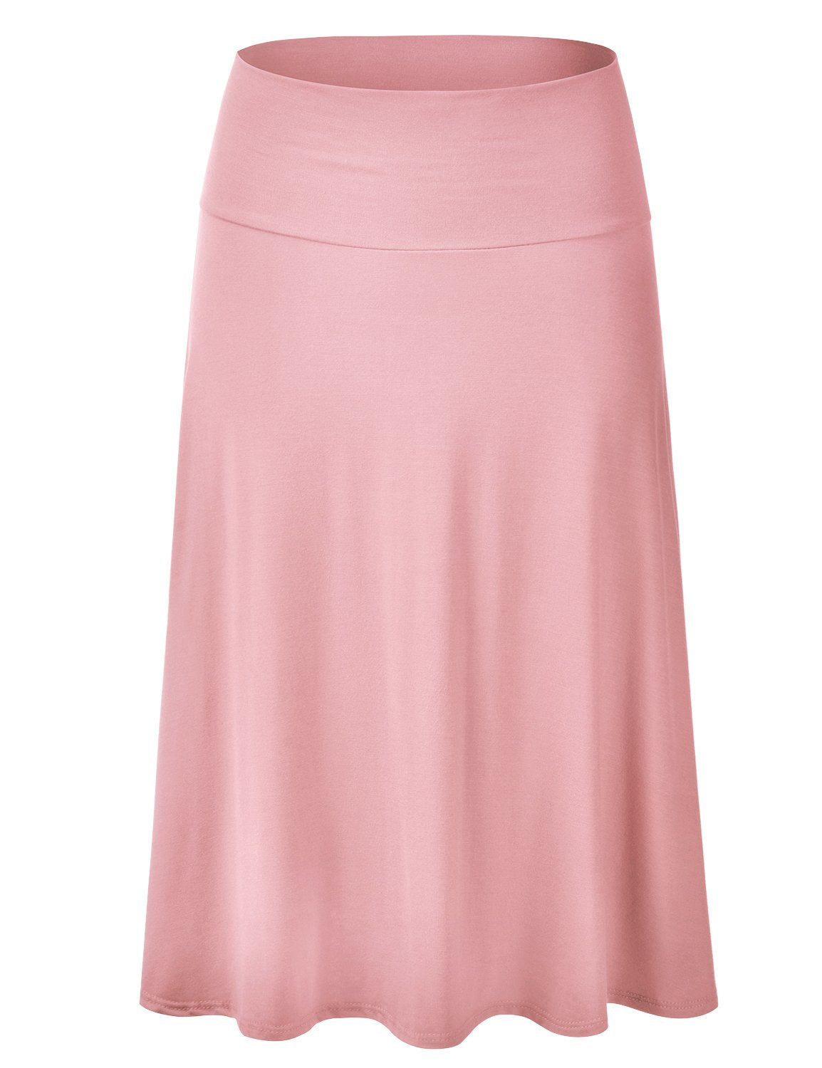 EIMIN Women's Solid Flared Lightweight Elastic Waist Classic Midi Skirt (S-3XL)