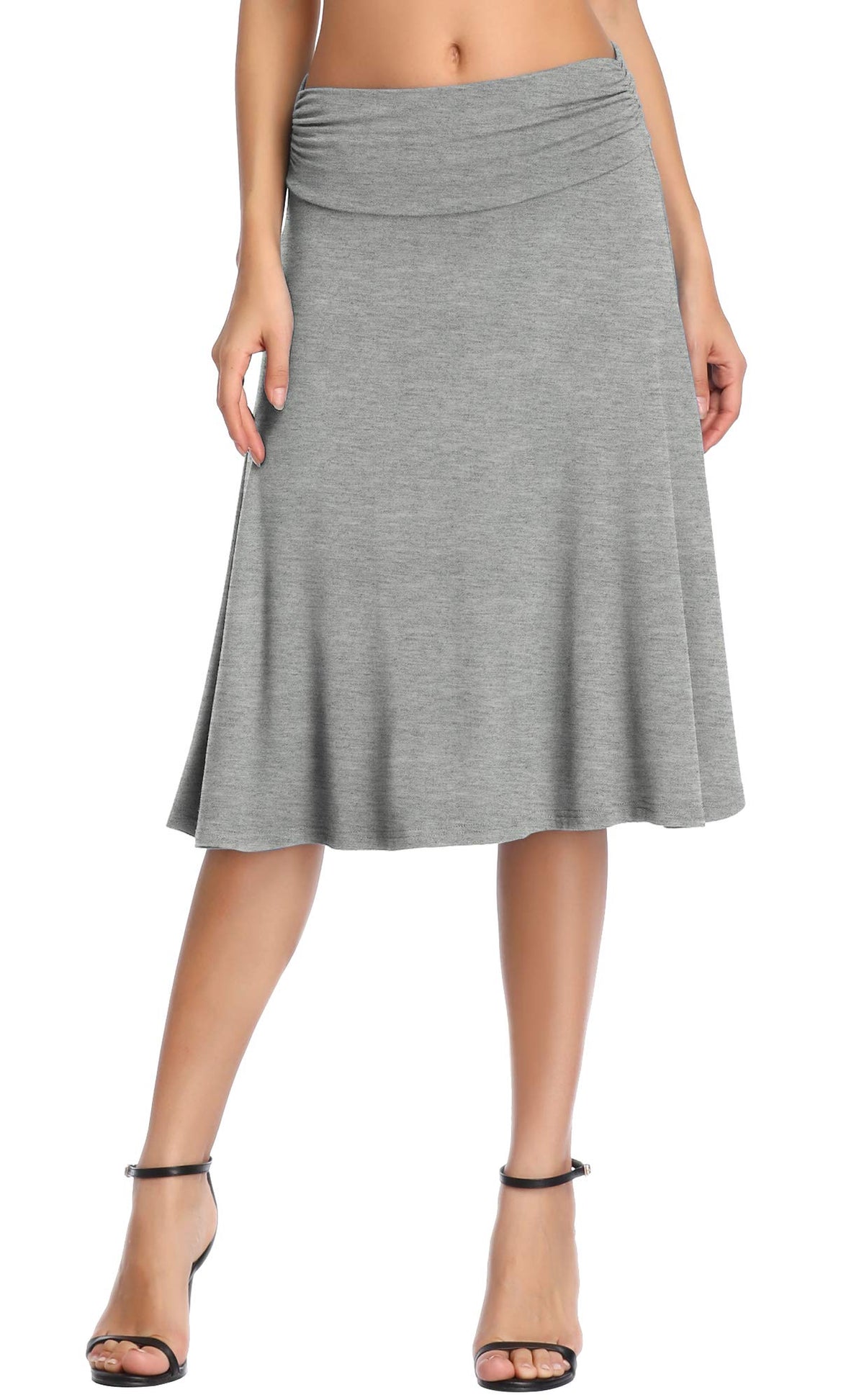 Urban CoCo Women's Ruched High Waist Knee Length Jersey A-Line Stretchy Flared Casual Skirt