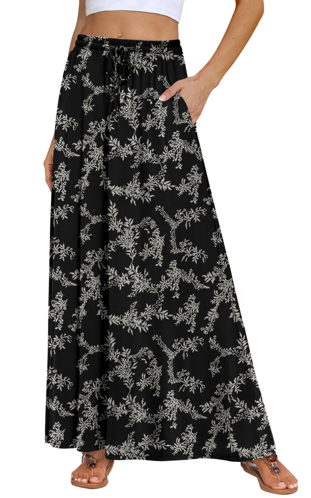 DB MOON Womens Maxi Skirt 2026 Casual Flowy Elastic High Waist Long Skirts with Pockets