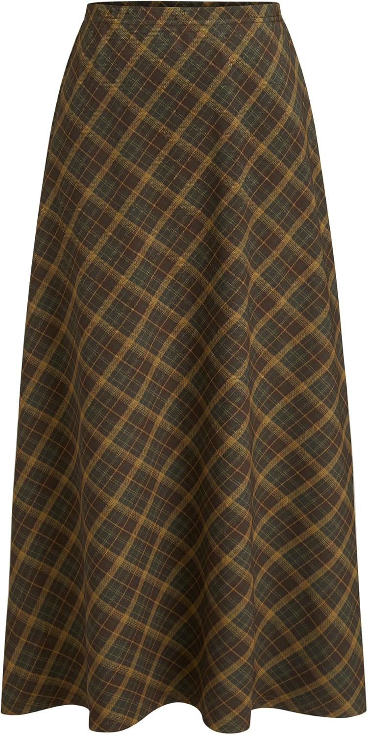 CIDER Womens Plaid Maxi Skirt A Line Pleated Gingham