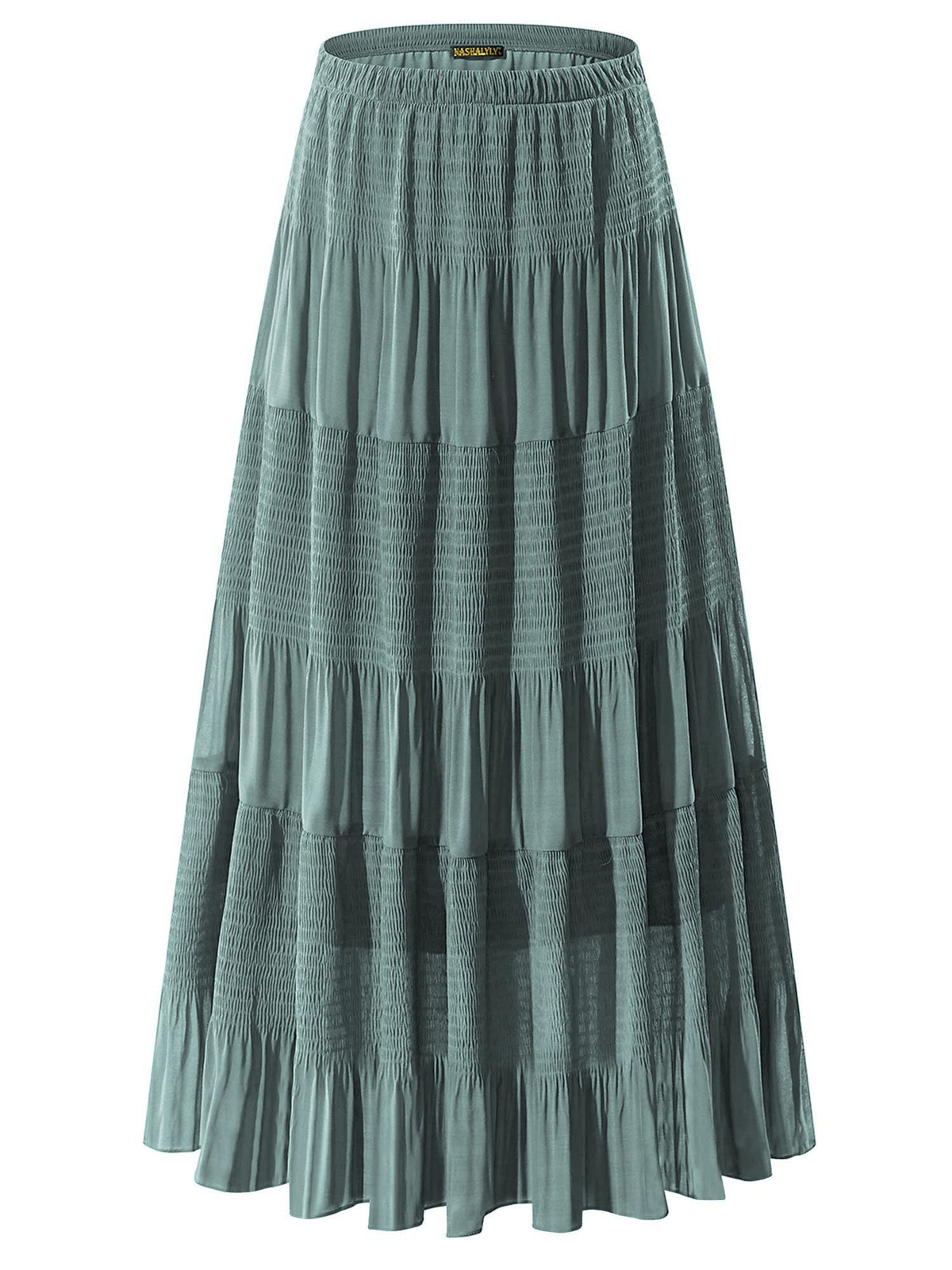 NASHALYLY Women's Chiffon Elastic High Waist Pleated A-Line Maxi Skirts