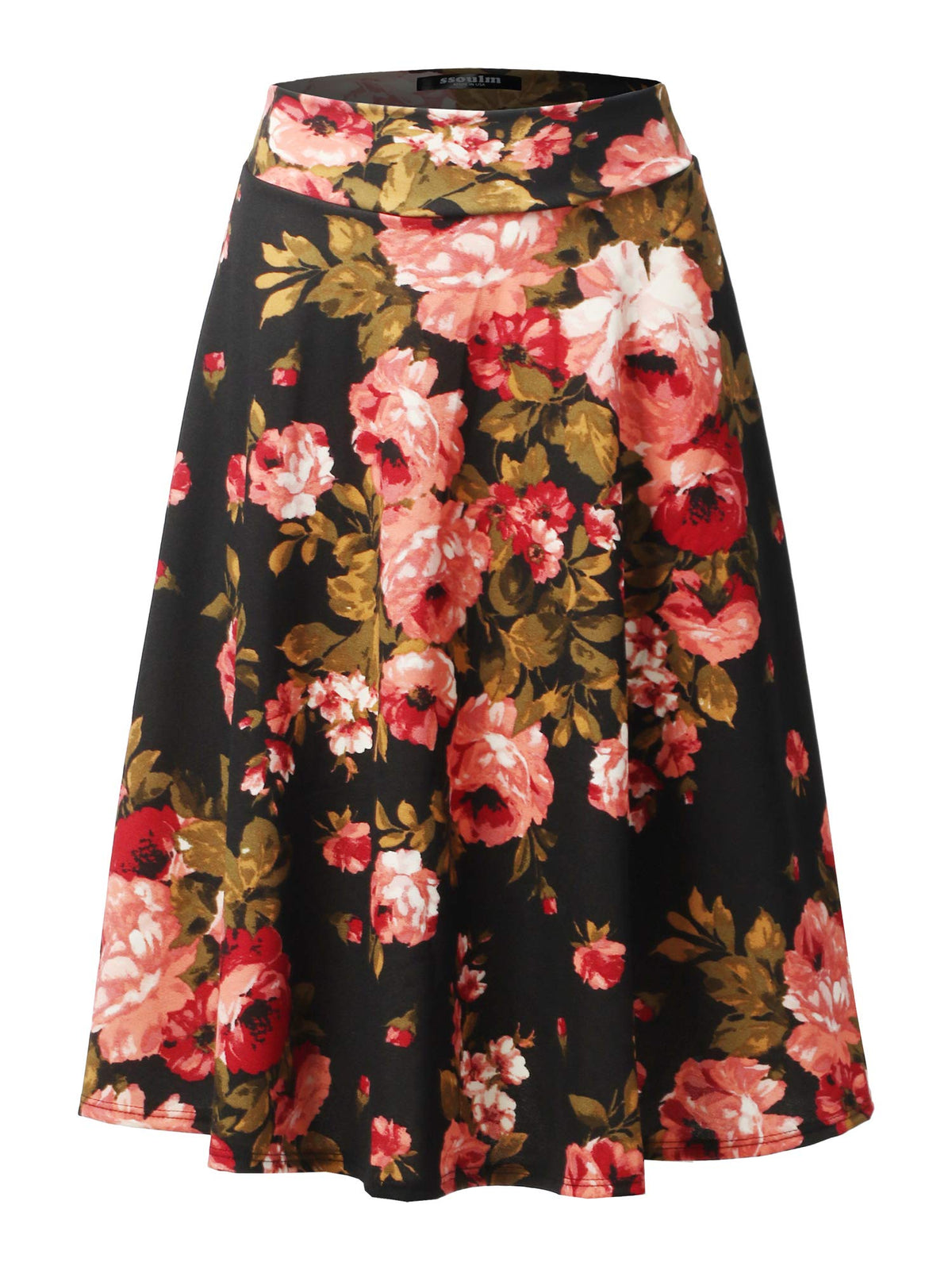 SSOULM A-Line Midi Skirt - Made in USA - Stretchy High Waisted Flare Skirts with Plus Size