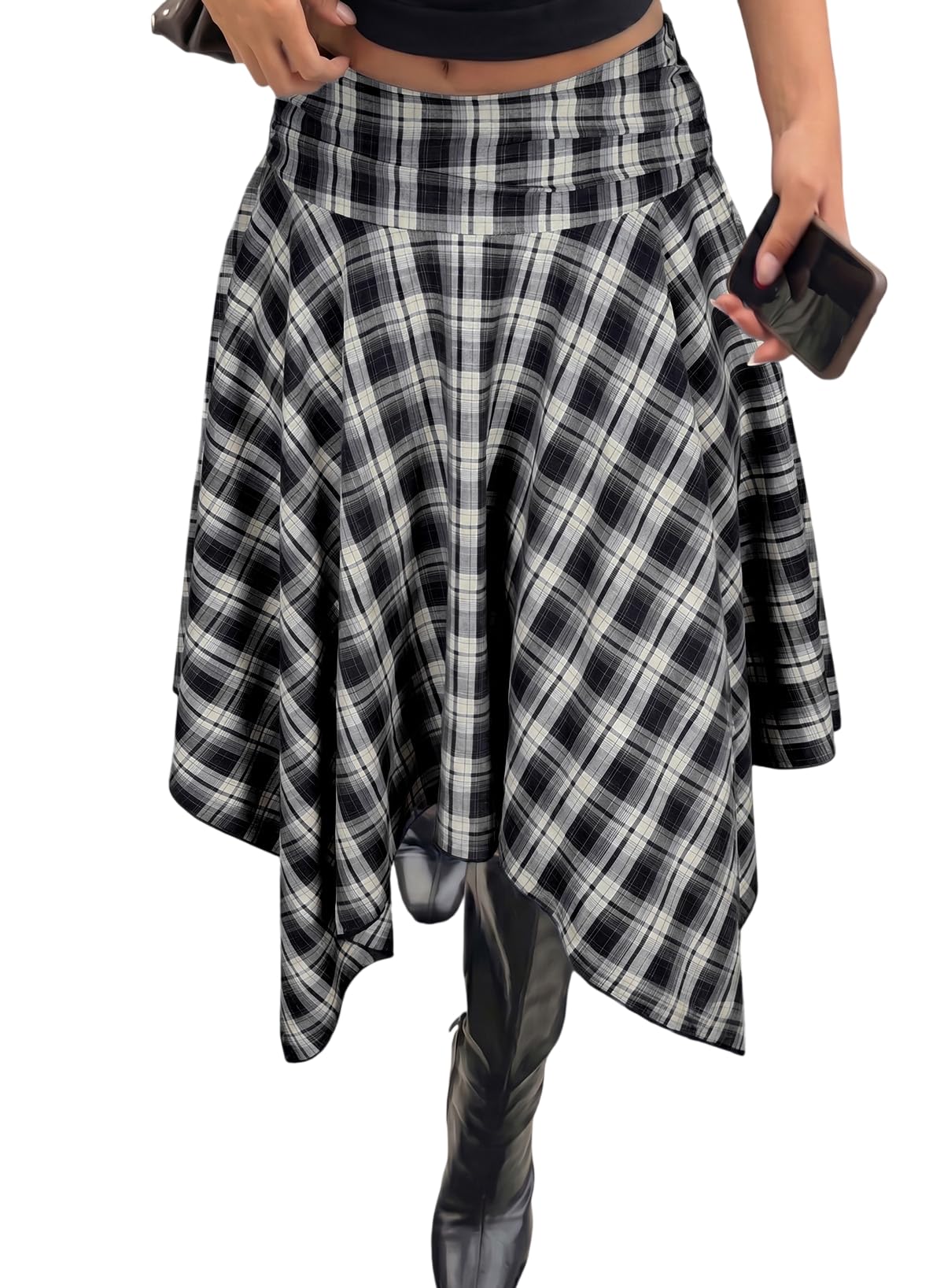 Acelitt Women’s Plaid Midi Skirt