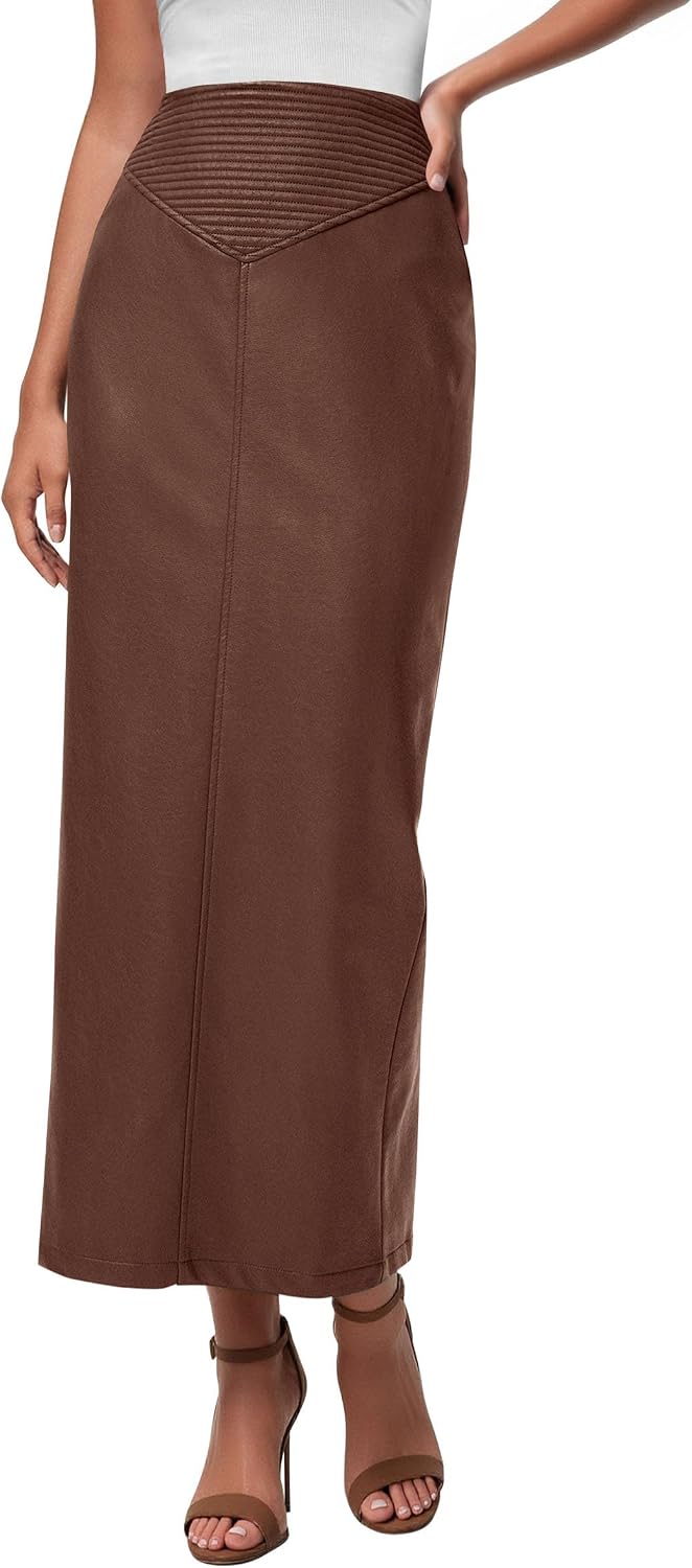 PRETTYGARDEN Women's Faux Leather High Waisted Maxi Skirts