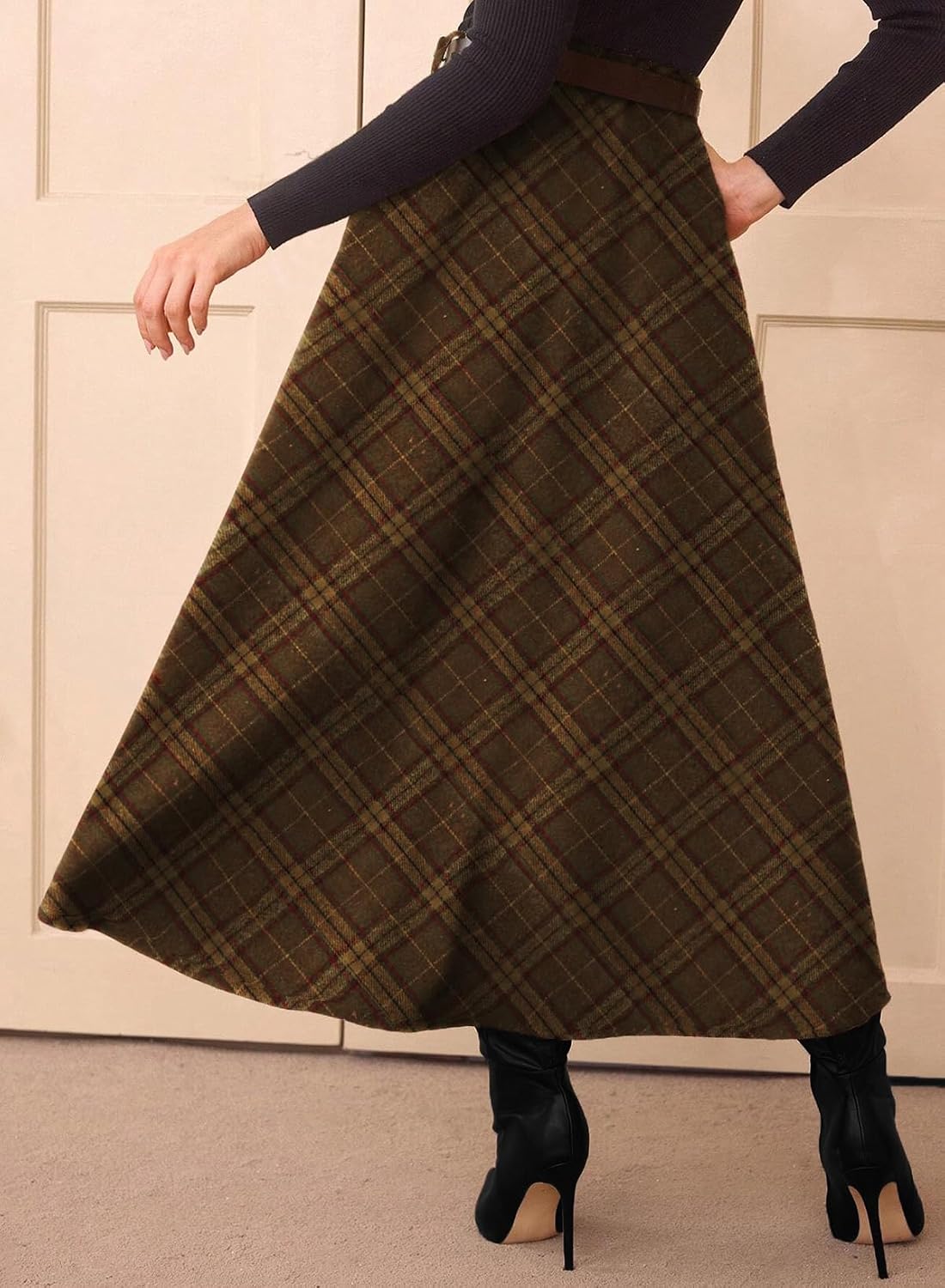 Pink Queen Plaid Skirts for Women A Line High Waist Flared Tartan Skirts