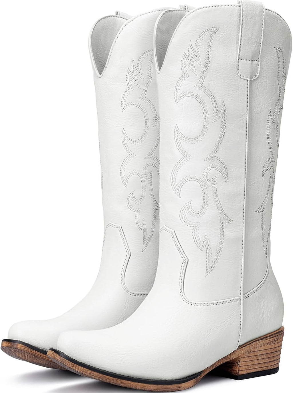 Choiran Cowboy Boots for Women - Mid Calf Cowgirl Boots Western Chunky Heel Pointed Toe Boot with Retro Embroidery, Country Concert Outfit Essentials for Rodeo Festival