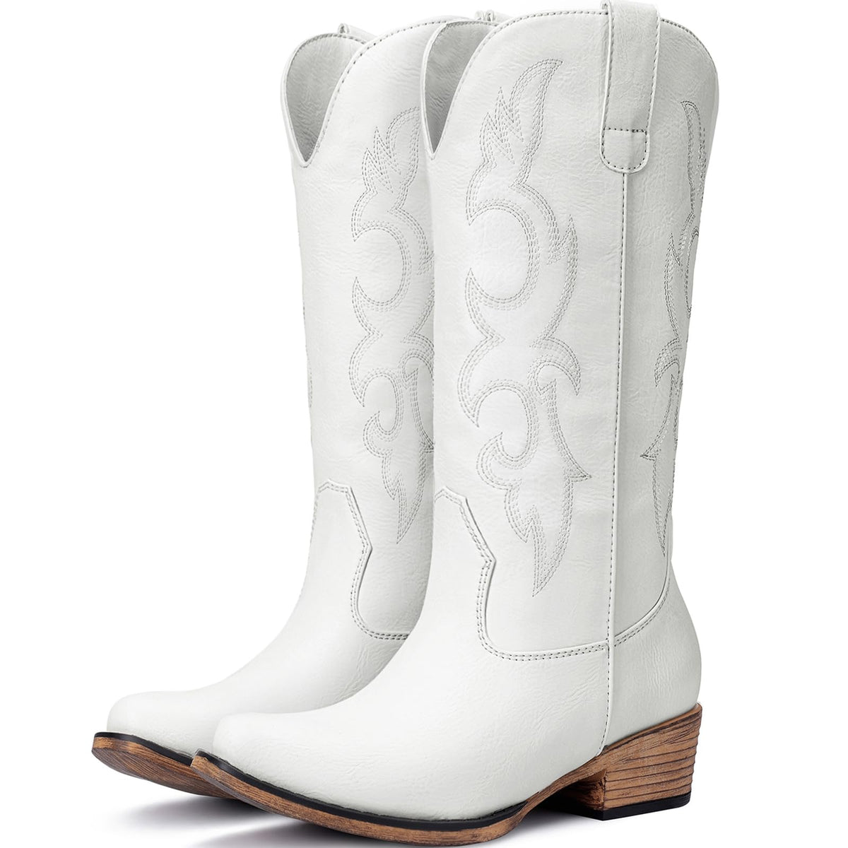 Choiran Cowboy Boots for Women - Mid Calf Cowgirl Boots Western Chunky Heel Pointed Toe Boot with Retro Embroidery, Country Concert Outfit Essentials for Rodeo Festival