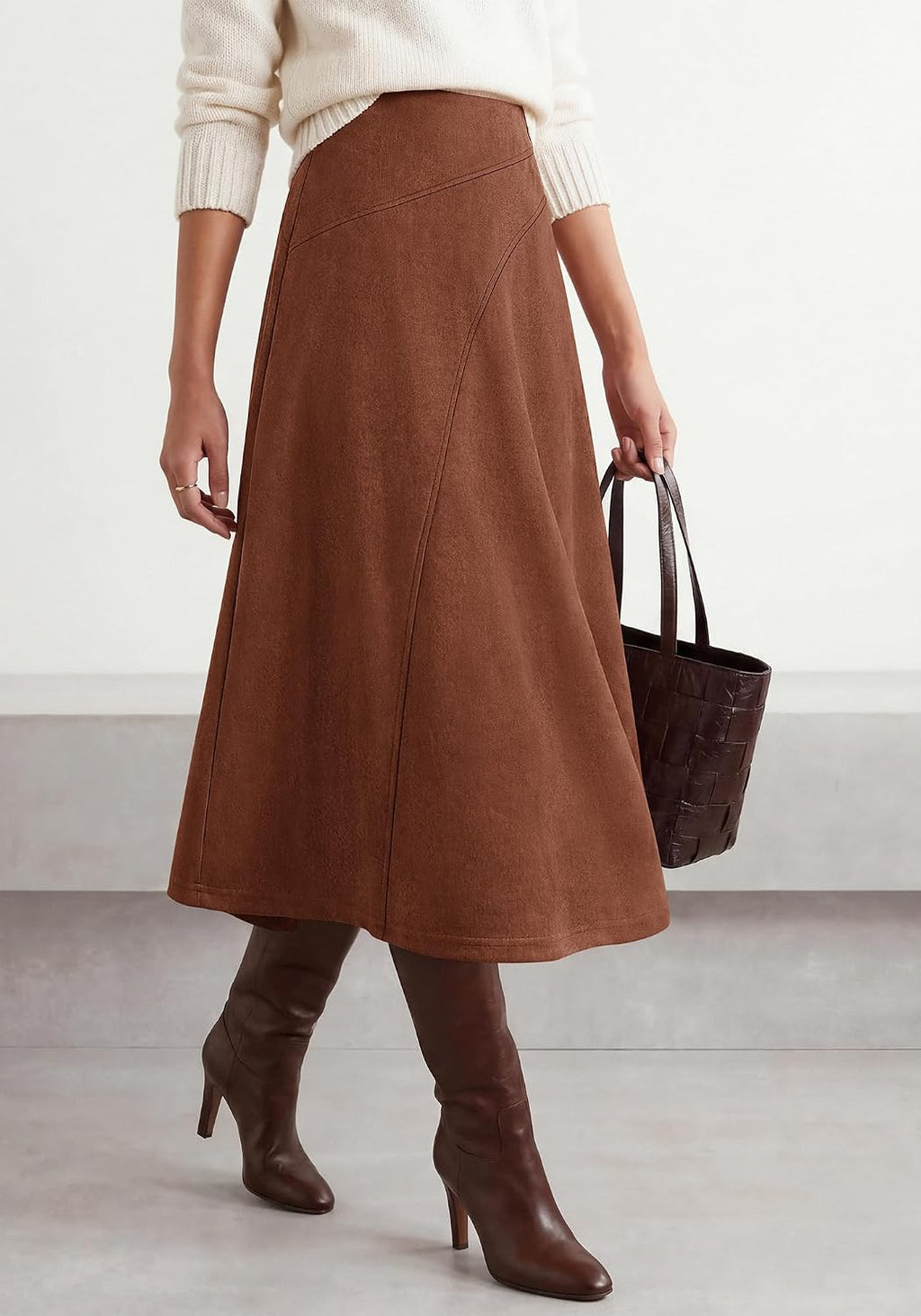 BTFBM Women Faux Suede Midi Long Skirt Fall Fashion 2026