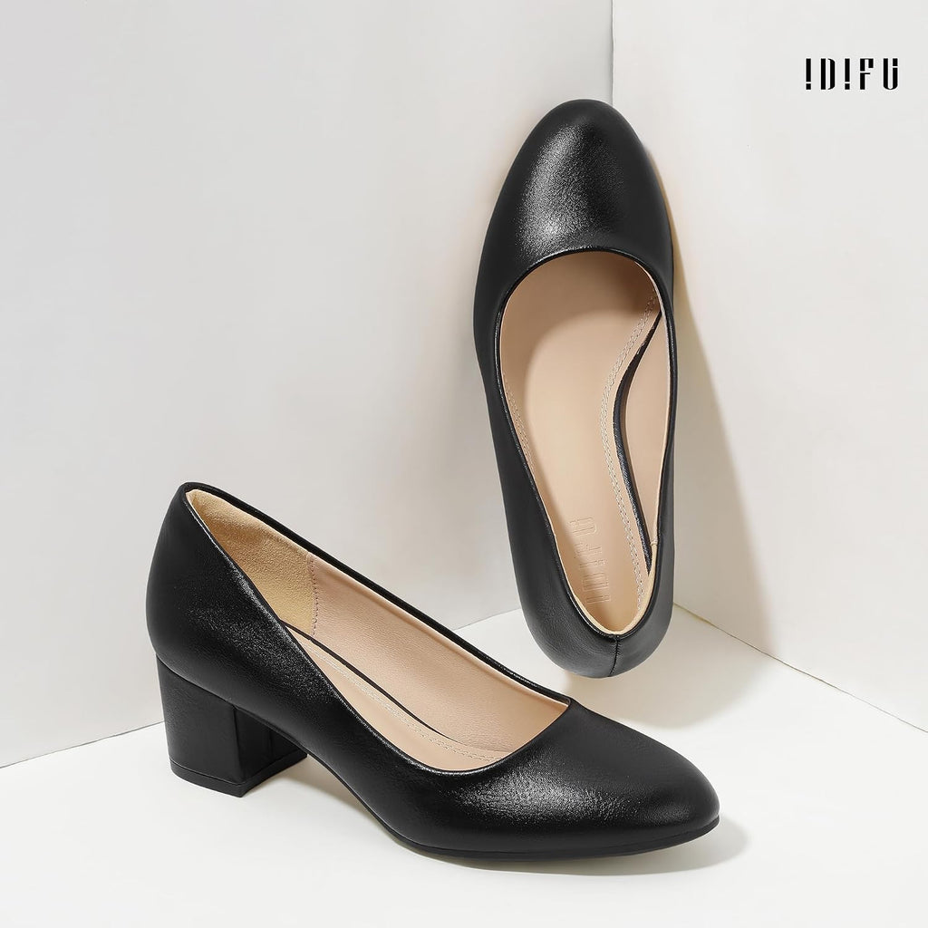 IDIFU IN2 Closed Toe Low Heels Block Chunky Short Pumps Shoe