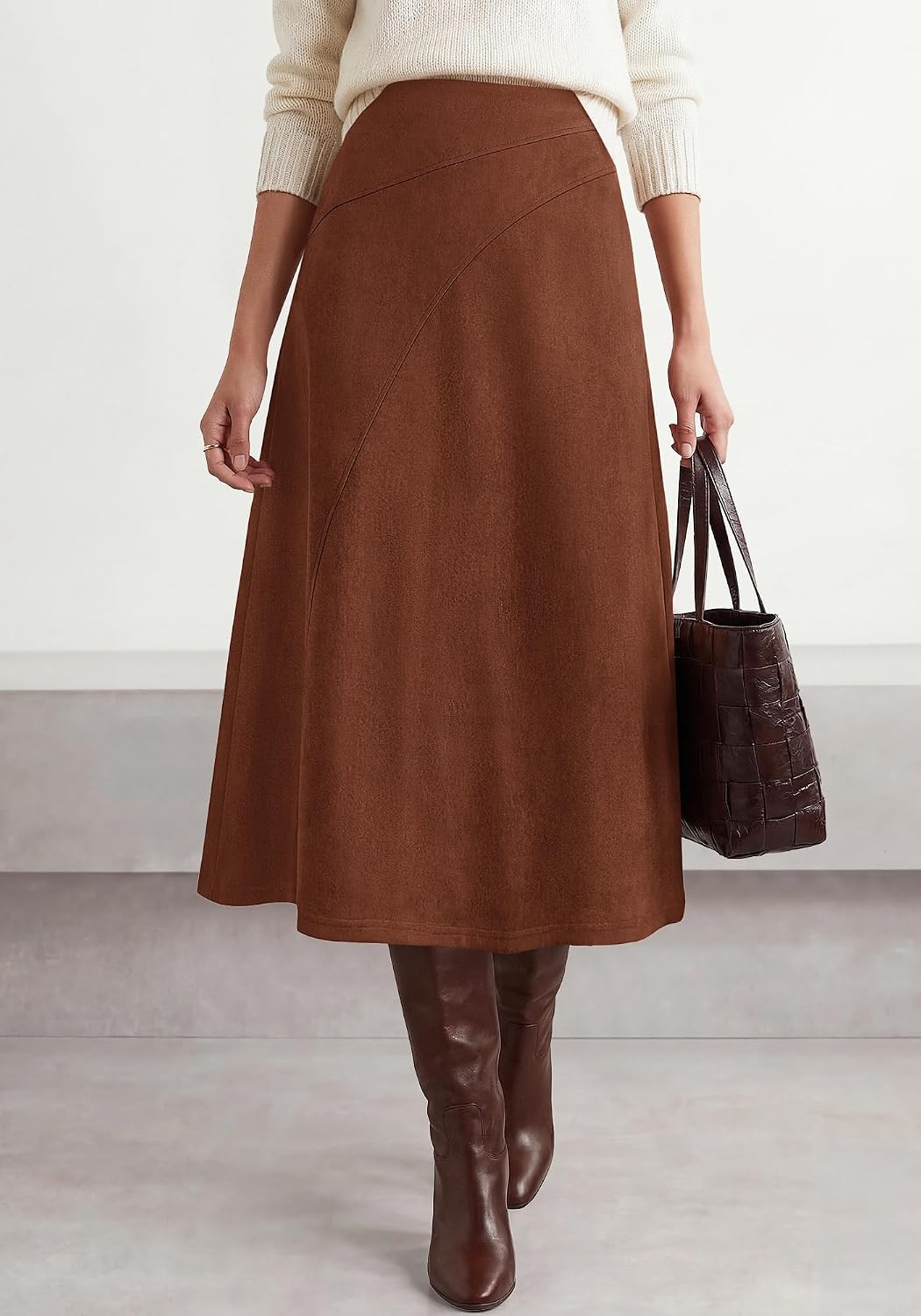 BTFBM Women Faux Suede Midi Long Skirt Fall Fashion 2026