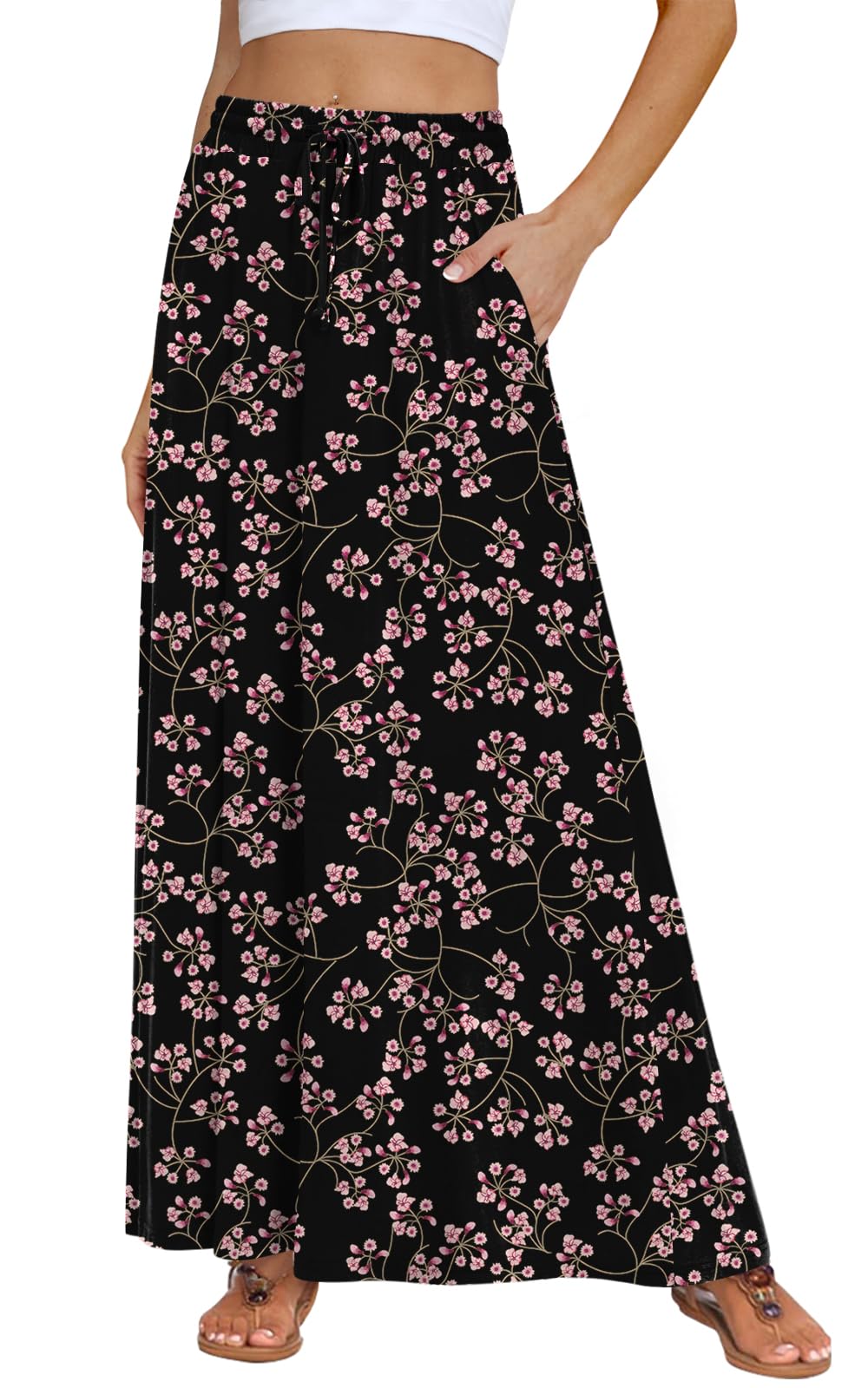 DB MOON Womens Maxi Skirt 2026 Casual Flowy Elastic High Waist Long Skirts with Pockets
