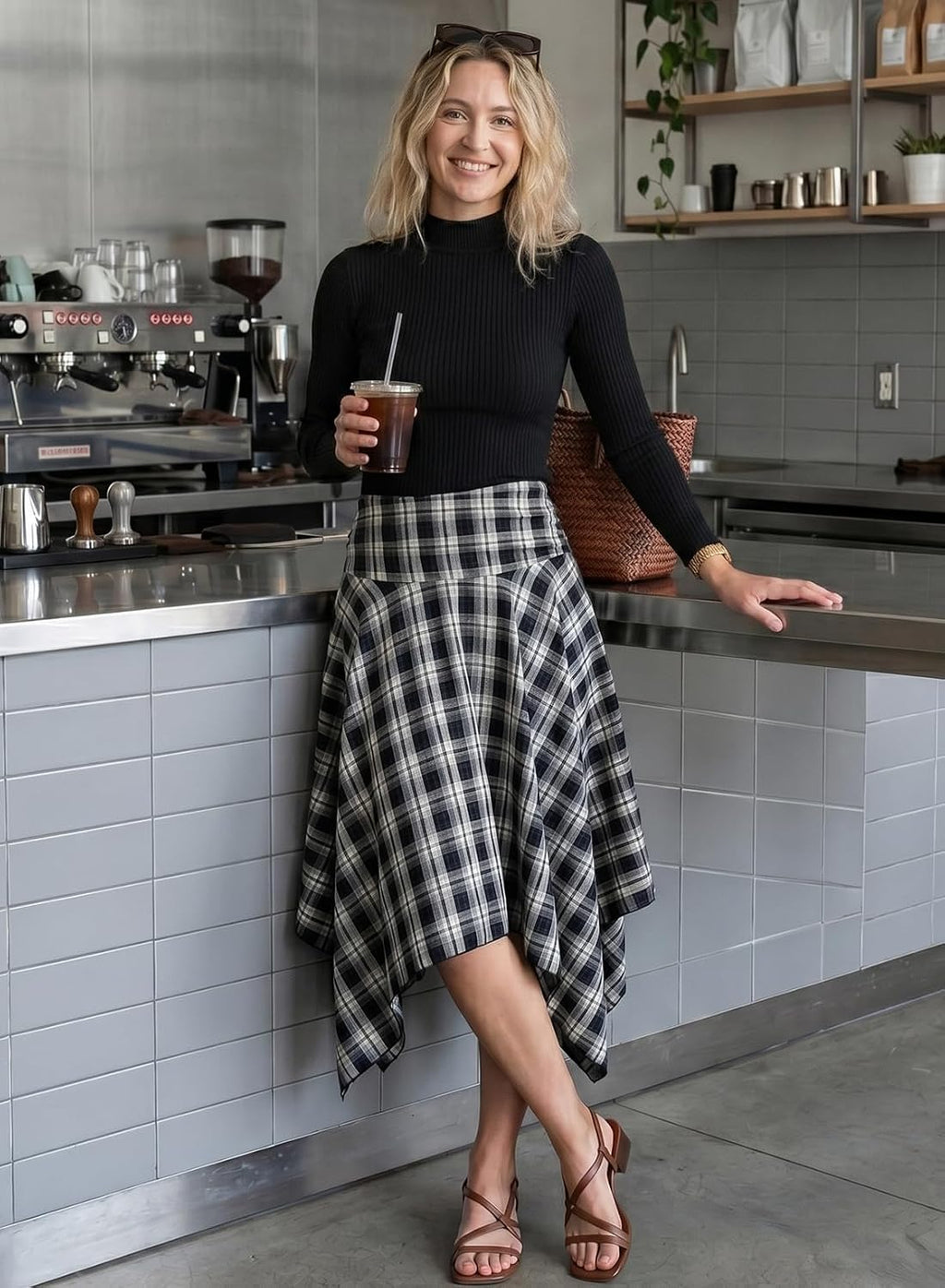 Acelitt Women’s Plaid Midi Skirt