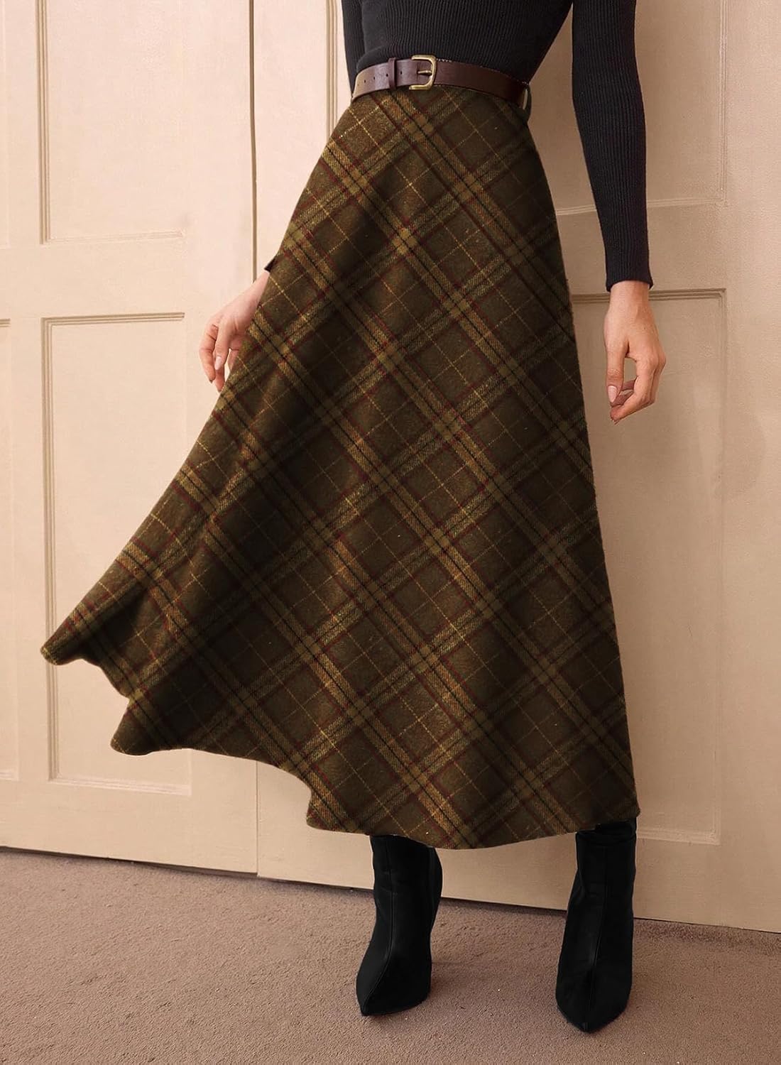 Pink Queen Plaid Skirts for Women A Line High Waist Flared Tartan Skirts