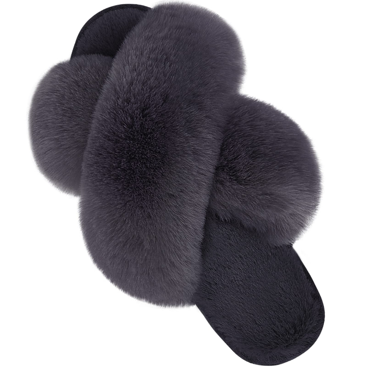 Parlovable Women's Cross Band Slippers Fuzzy Open-Toe Memory Foam