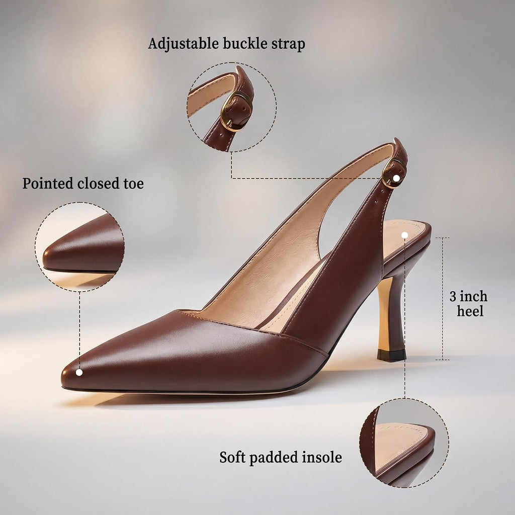 VICKI·VICKI Slingback Kitten Heels for Women Pointed Closed Toe Heels Dressy Pumps Shoes for Wedding Office Party