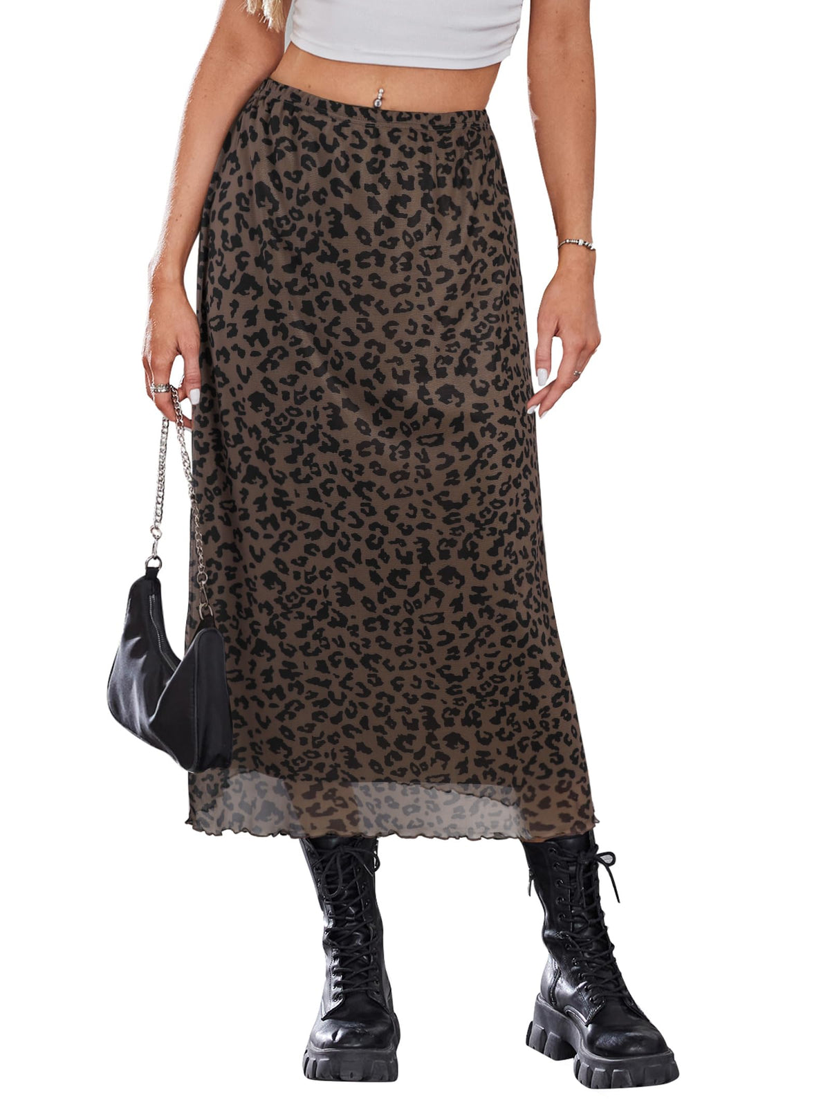 SOFIA'S CHOICE Midi Skirts for Women Elastic High Waisted A Line Flowy Floral Skirt