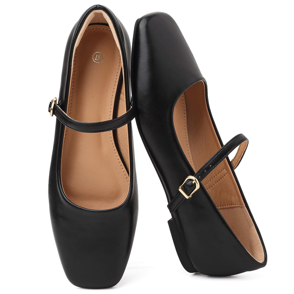 Womens Ballet Flats Mary Jane Shoes Square Toe Adjustable Strap Dress Shoes