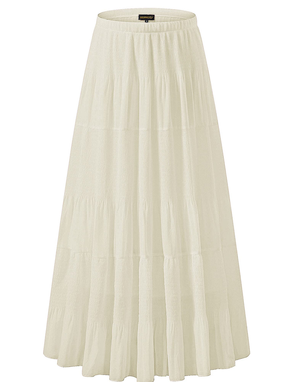NASHALYLY Women's Chiffon Elastic High Waist Pleated A-Line Maxi Skirts