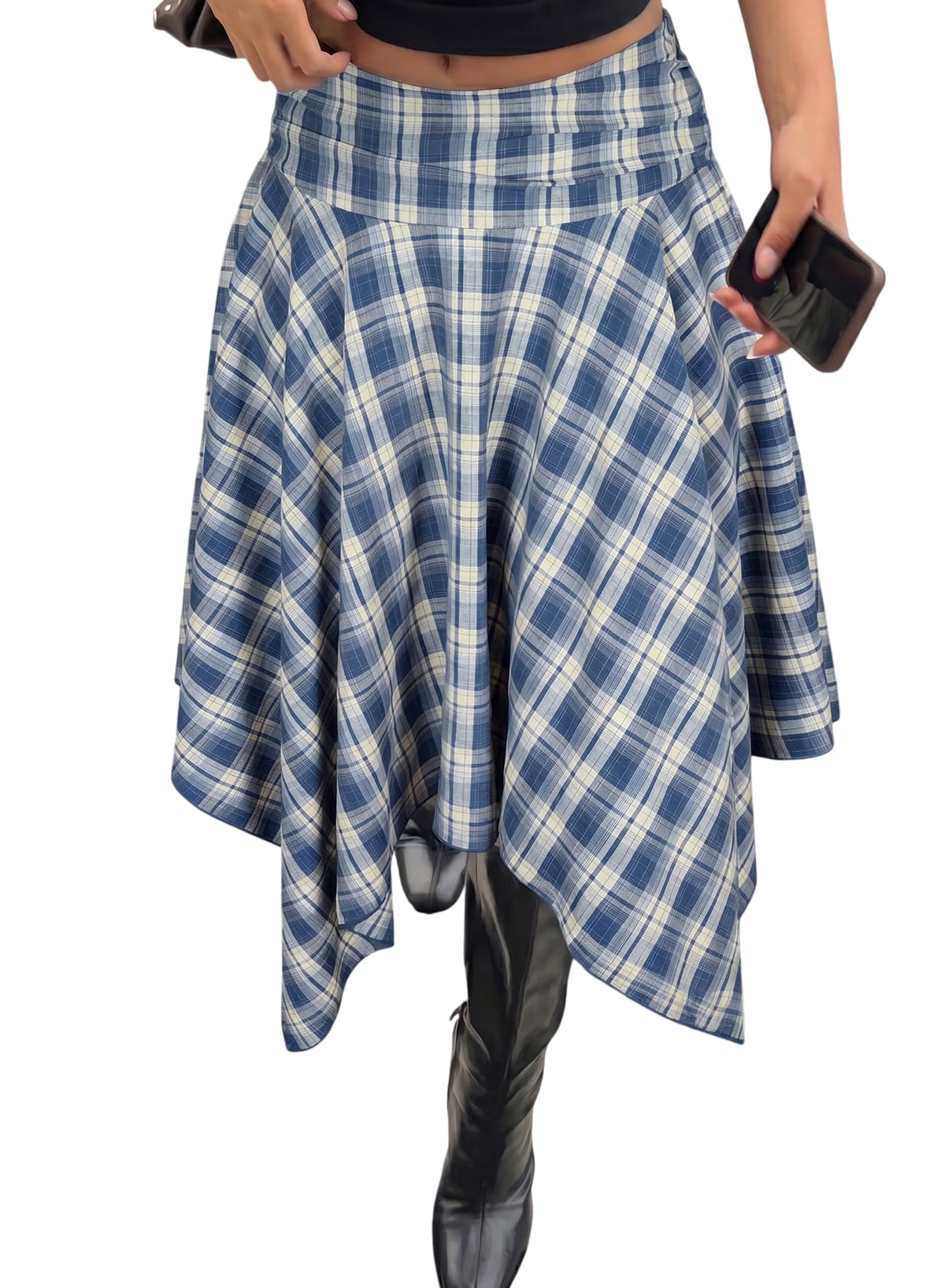 Acelitt Women’s Plaid Midi Skirt