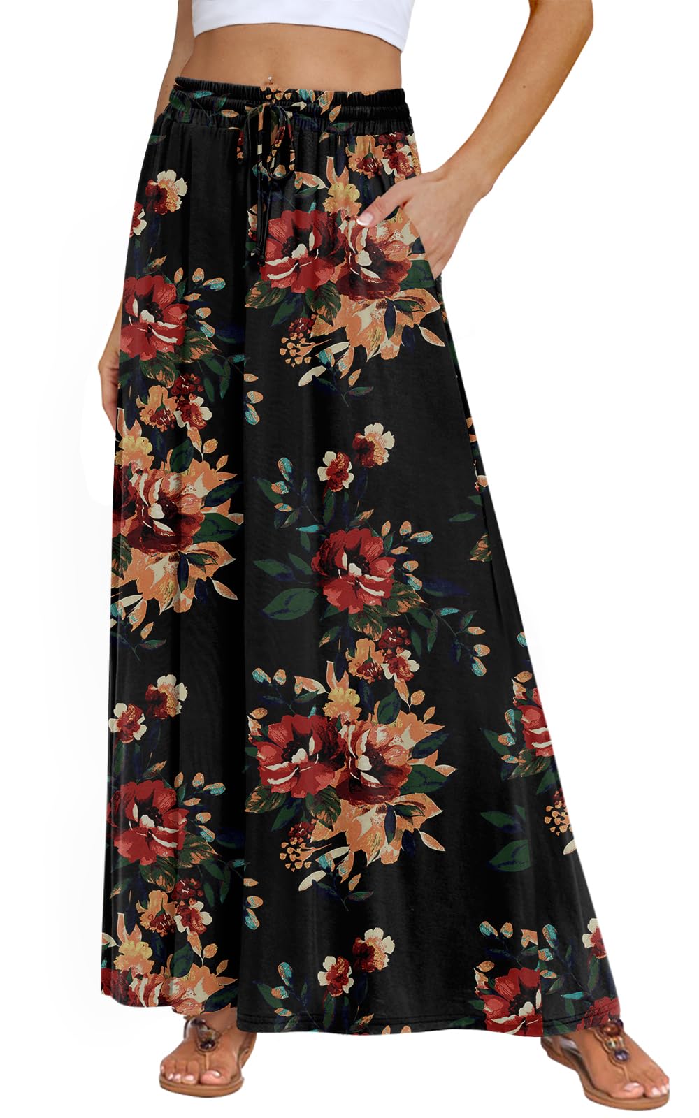 DB MOON Womens Maxi Skirt 2026 Casual Flowy Elastic High Waist Long Skirts with Pockets