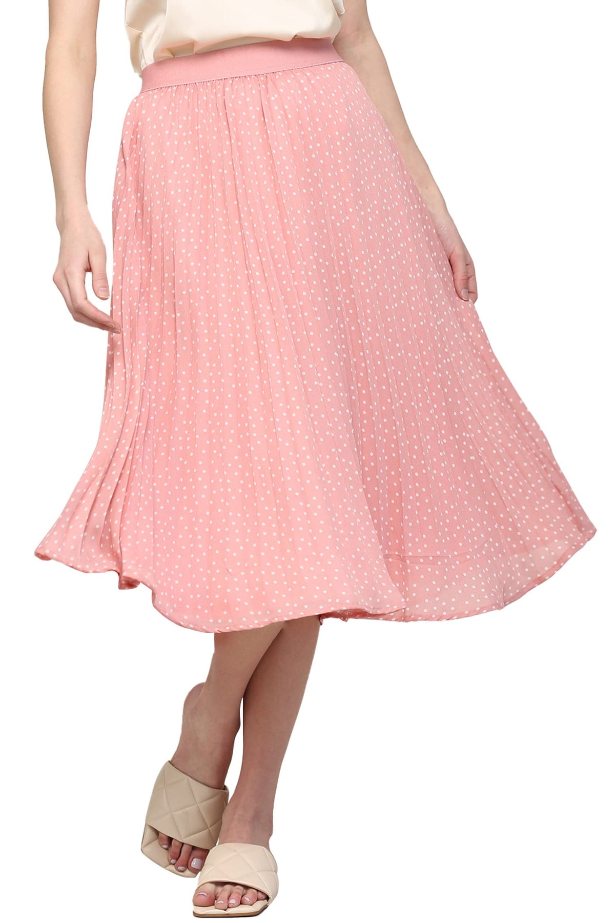 Made By Johnny Women's High Elastic Waist Pleated Mid A-Line Swing Skirt