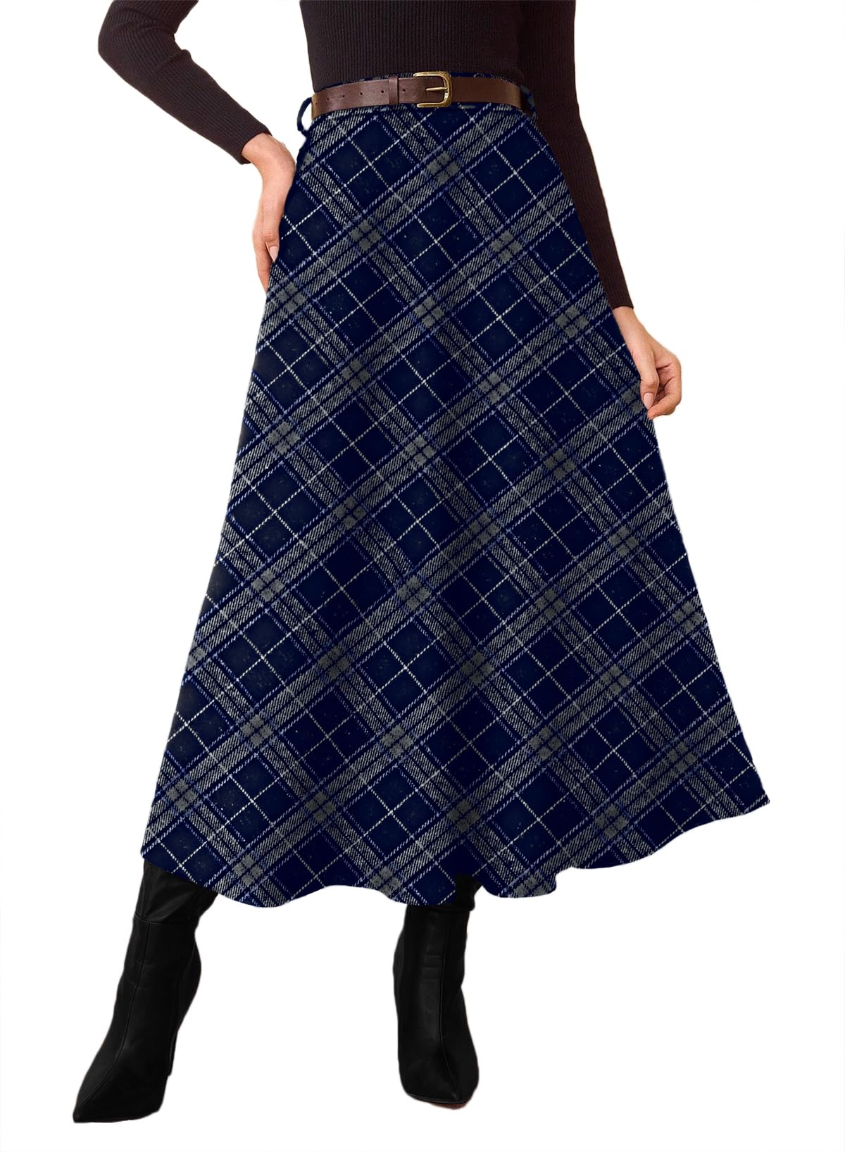 Pink Queen Plaid Skirts for Women A Line High Waist Flared Tartan Skirts