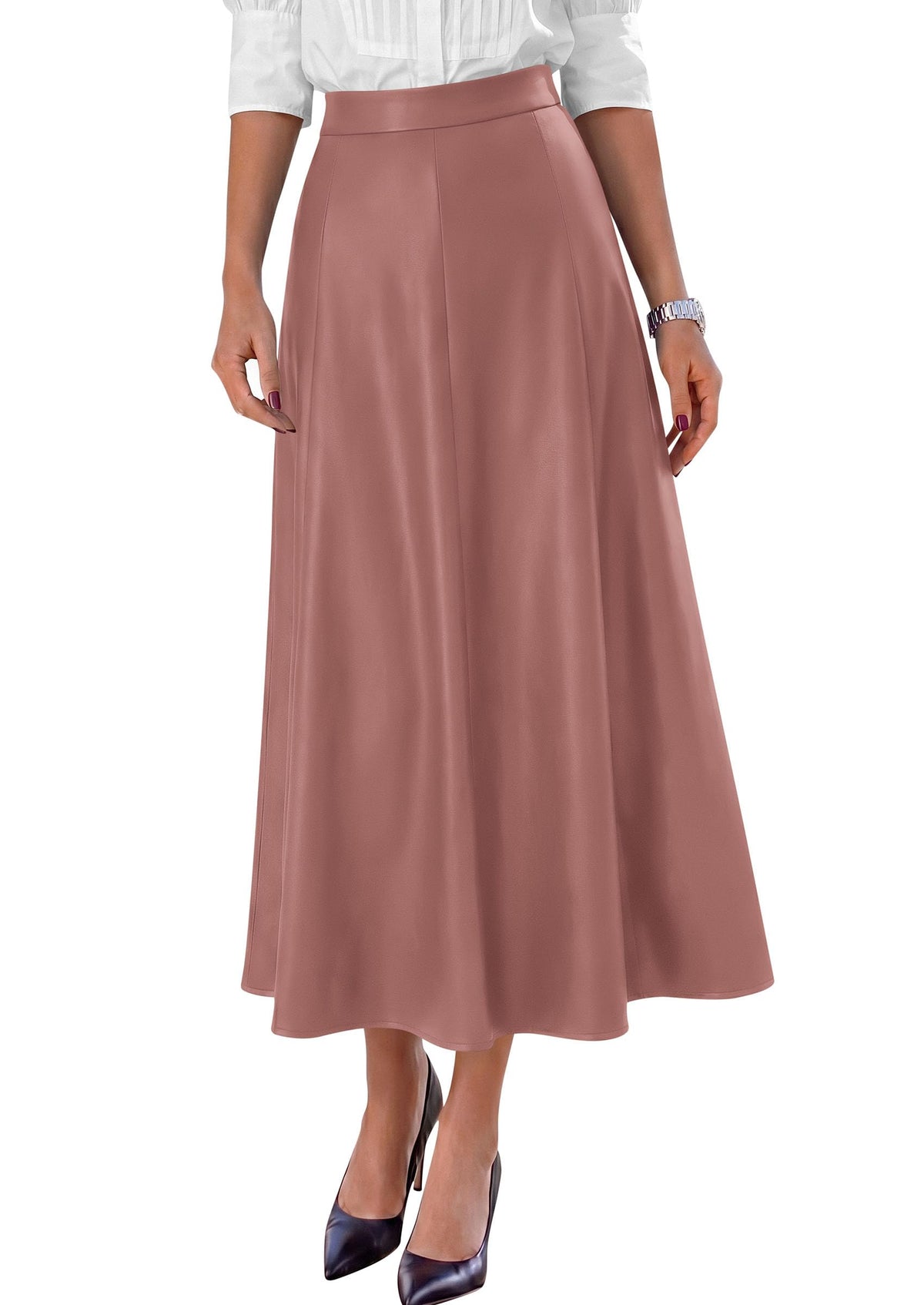 PRETTYGARDEN Womens Faux Leather High Waisted Midi Skirt