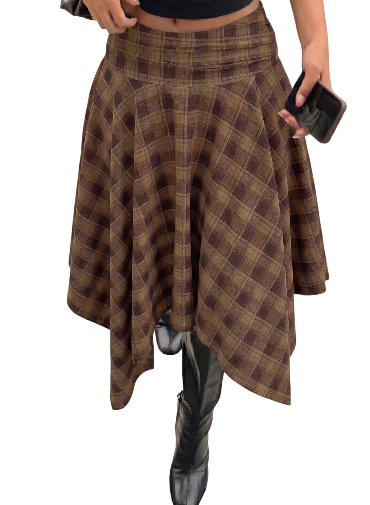 Acelitt Women’s Plaid Midi Skirt
