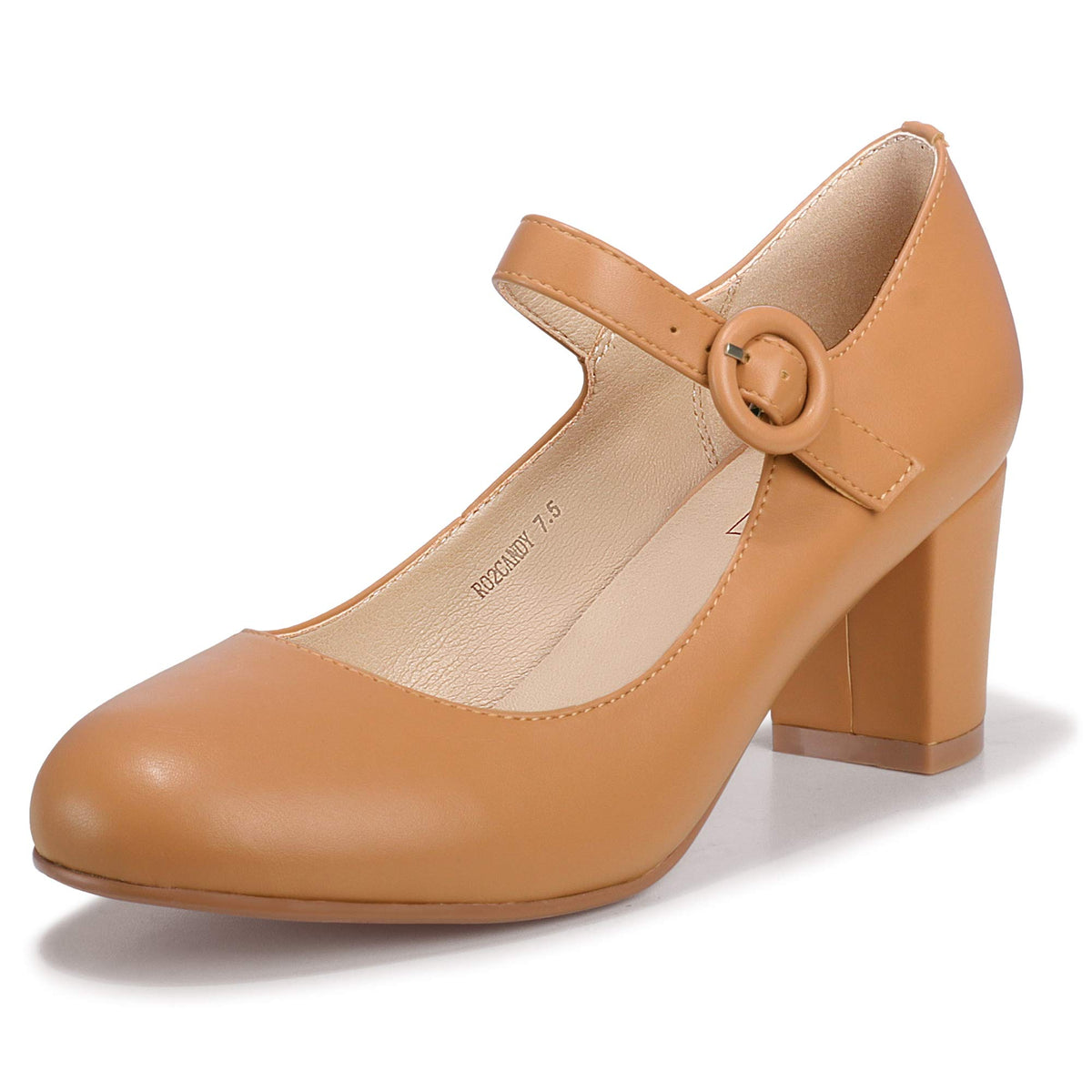 IDIFU Women's Mary Jane Dress Shoes Low Block Closed Round Toe Heels