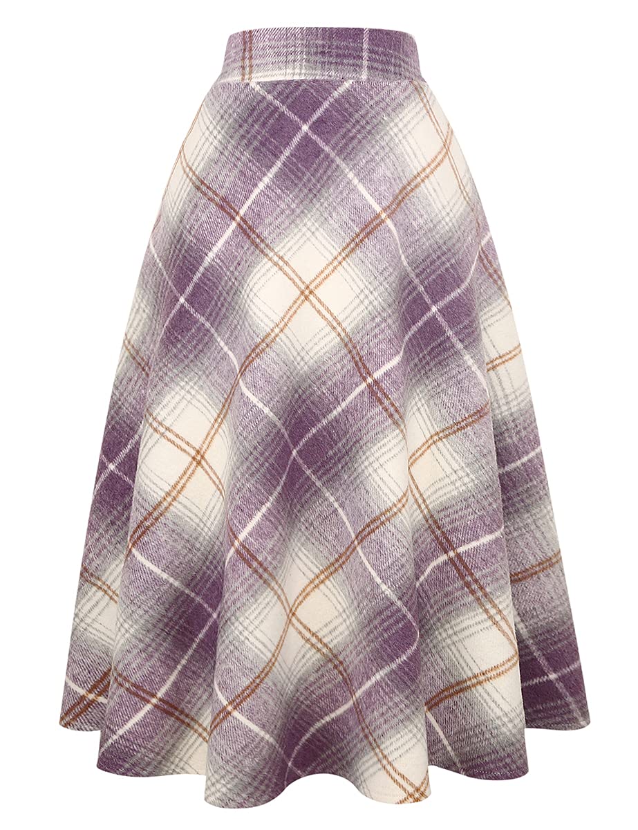 IDEALSANXUN Womens Plaid Wool Skirts Elastic Waist A-Line Pleated Tartan Long Skirts