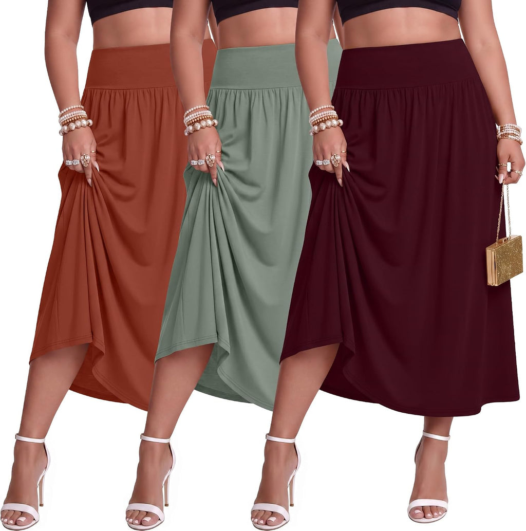 Ficerd 3 Pack Women Plus Size Skirts with Pockets